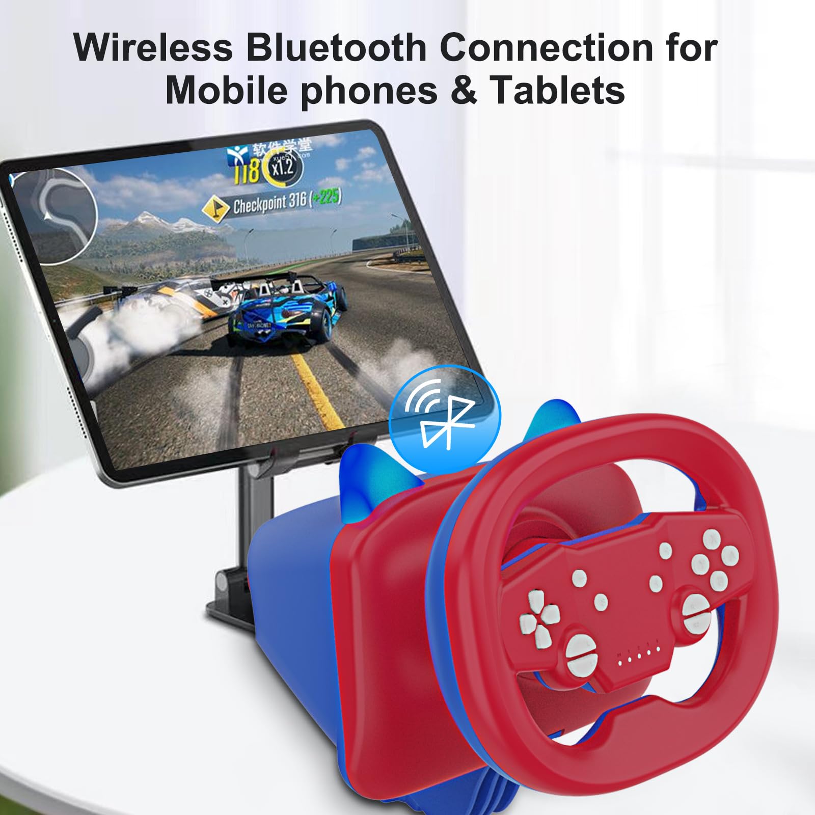 DOYO Lenkrad, PC Wireless Lenkrad mit Einstellbarem Vibrationsfeedback und 270-Grad-Rotation, PS4 lenkrad mit pedale Nintendo Switch, PC, PS4, PS3, IOS & Android Handys, Tablets