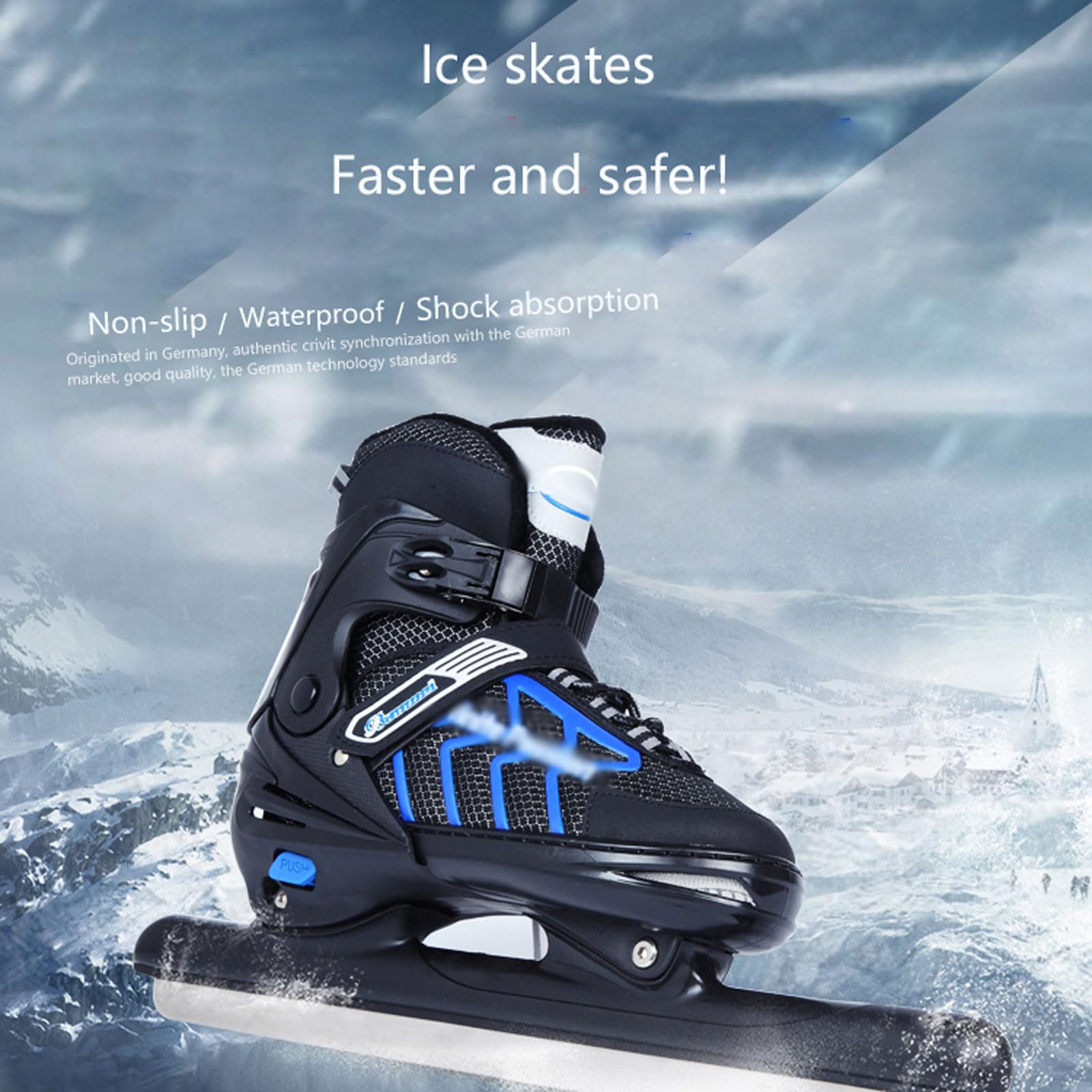 Patins de Patinage réglables,Chaussures de Patinage sur Glace pour Femme,Homme,Patins à Glace Artistiques,système de laçage Rapide et Boucle Push-Lock,pour débutants et avancés Jusqu