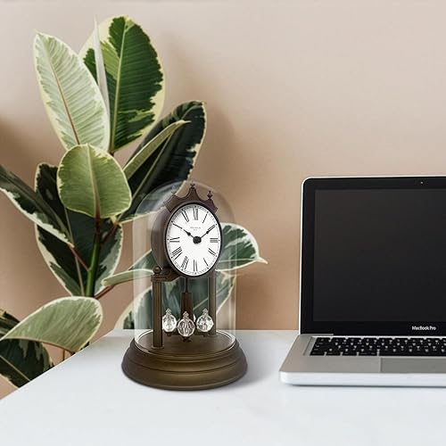 Miniatura 8 de Genevieve - Reloj de repisa de 9 pulgadas con péndulo giratorio, moderno reloj de aniversario, péndulo giratorio, decoración de mesa, reloj de