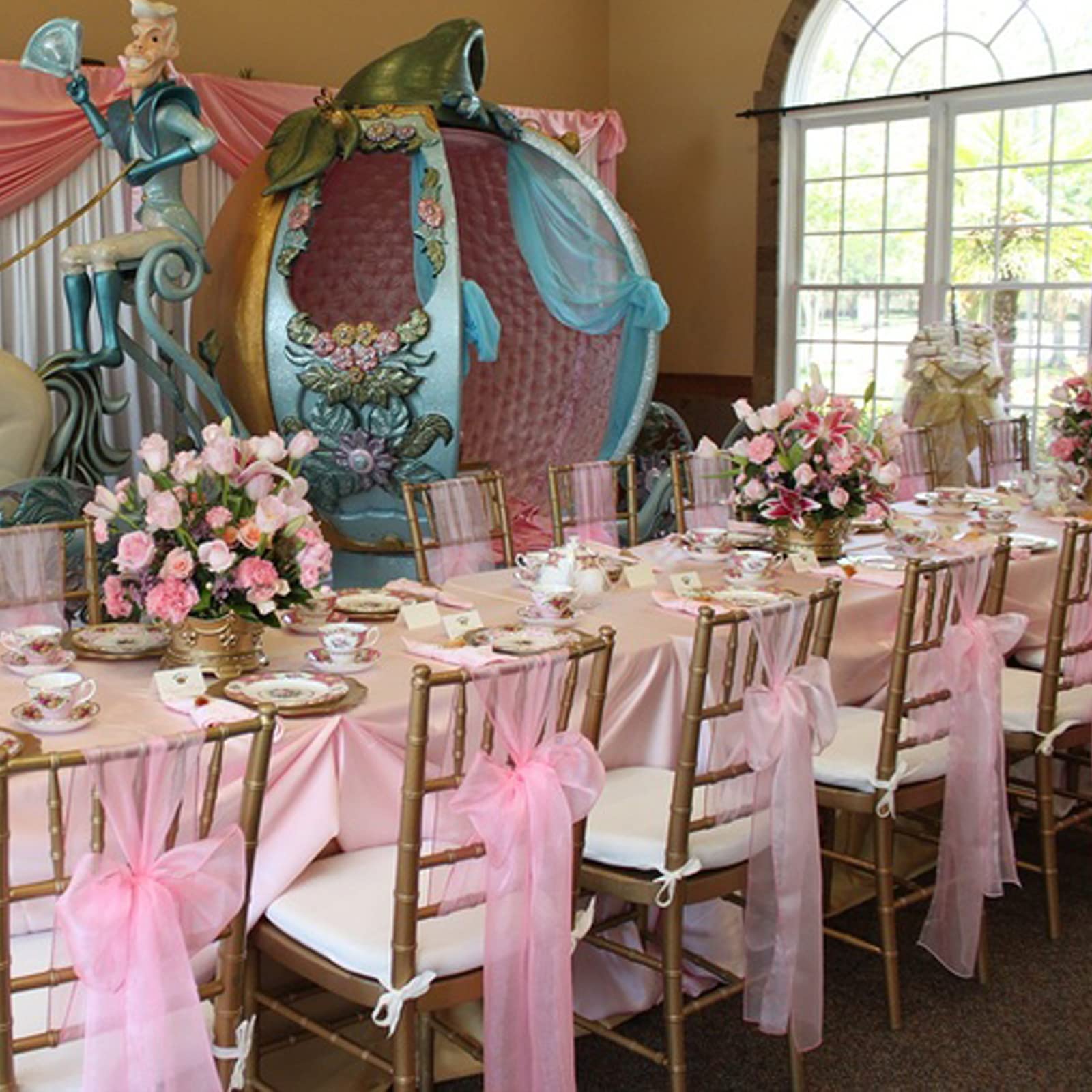 KALGHI 25 Pezzi Telai per Sedie in Organza Trasparente Copri Fiocco per Forniture per Feste di Nozze Decorazioni per San Valentino di Natale Sedia in Tessuto Organza Trasparente Deco-Rosa Chiaro