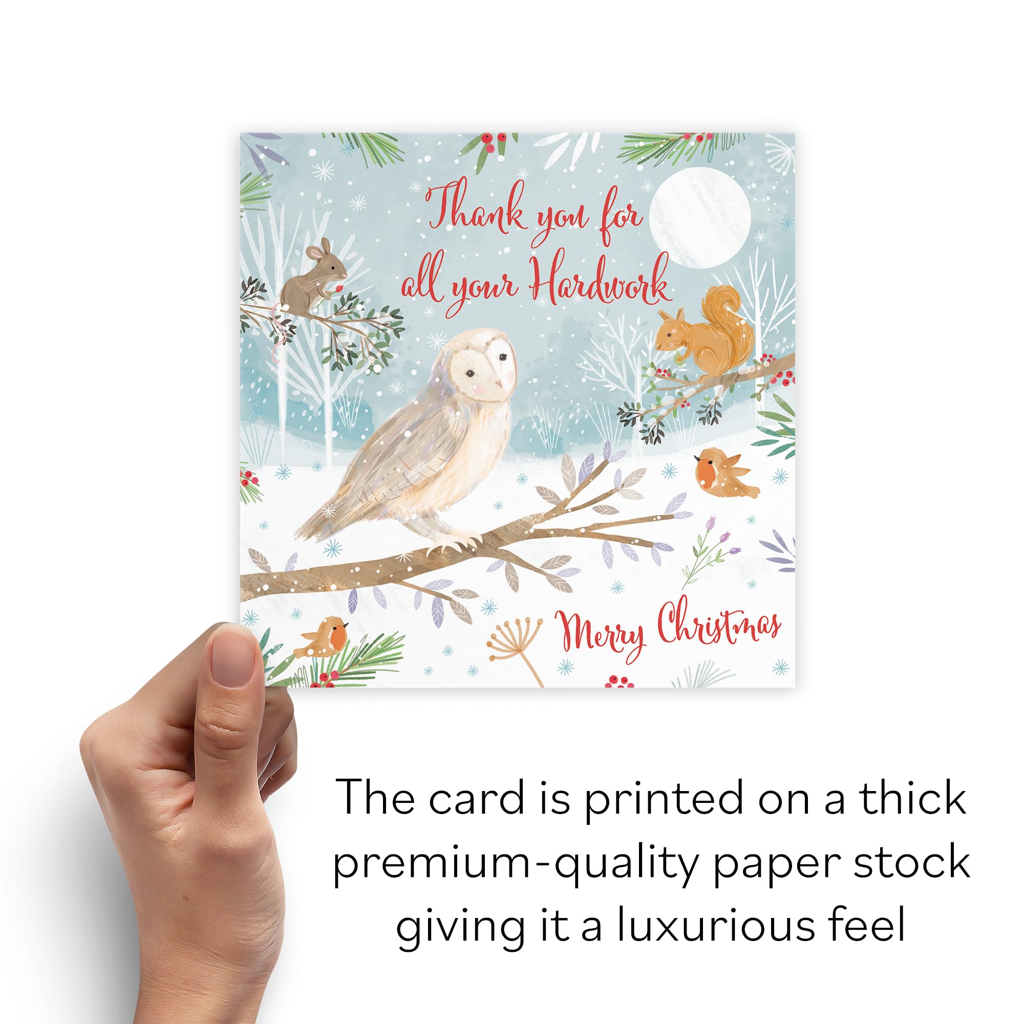 Hunts England, Thank You For All Your Hardwork Cute Owl Christmas Card, Nature's Treasures - Image 3