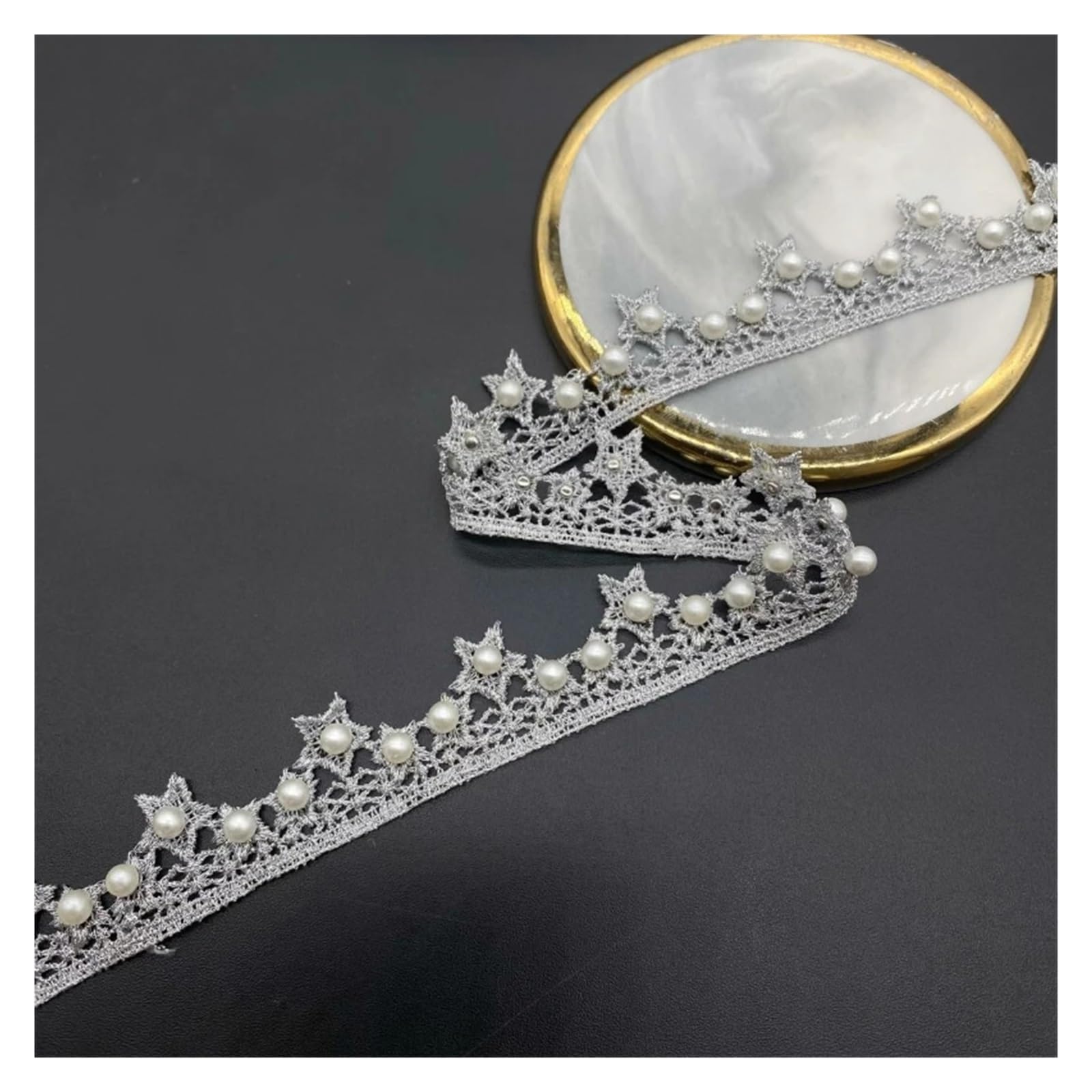 Puntilla De Encaje Con Strass En Forma De Flor Adorno de encaje bordado con cuentas estrella dorada y plateada 5 yardas