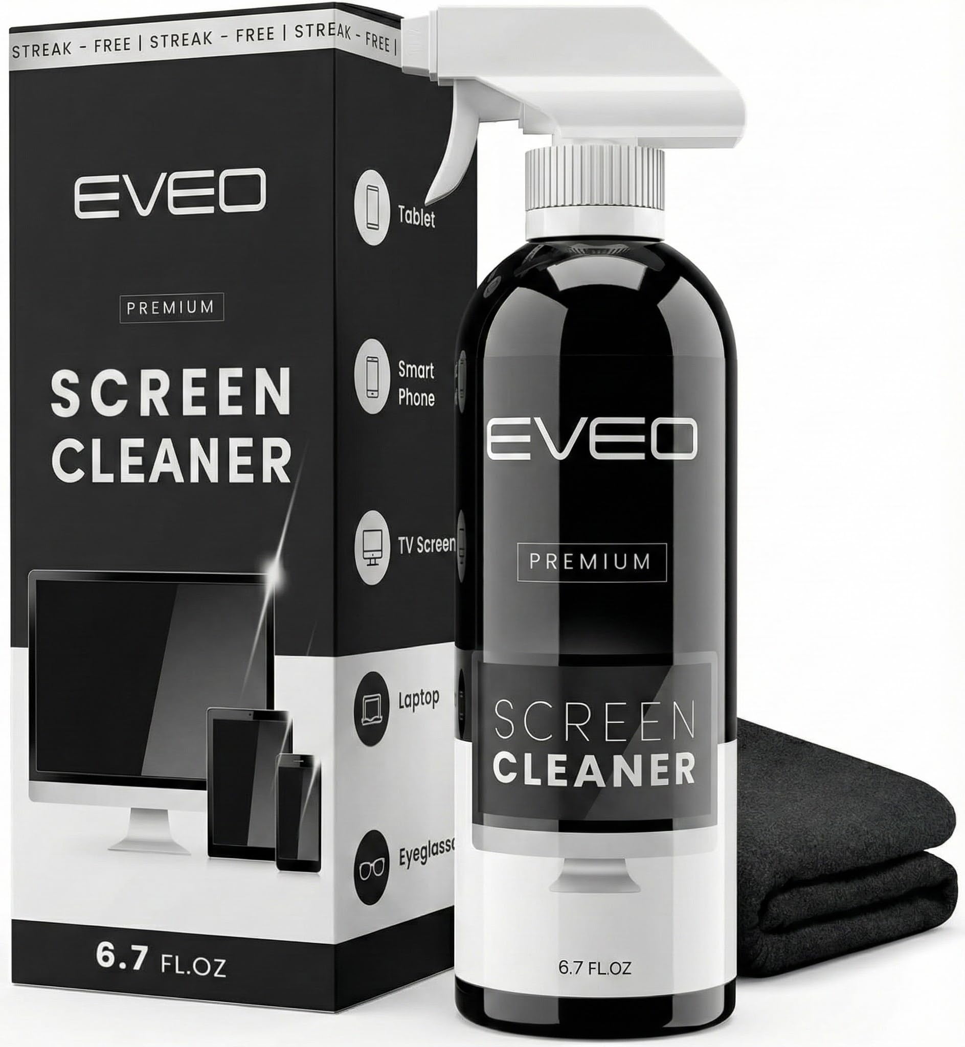 EVEO Screen Cleaner Spray (16oz) - Large Screen Cleaner Bottle - TV Screen Cleaner, Computer Screen Cleaner, for Laptop, Phone, Ipad - Computer Cleaning kit Electronic Cleaner - Microfiber Cloth Wipes