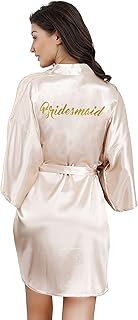 Batas de dama de honor de novia boda, fiesta nupcial, bata corta de satén sedoso de Color sólido con kimono de brillos dorados, talla única