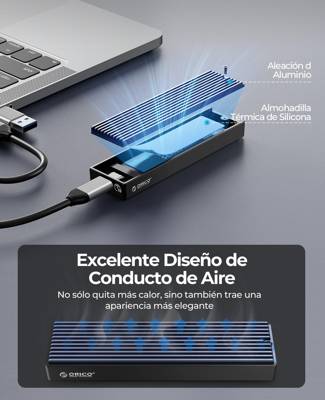 ORICO Carcasa SSD M.2 NVMe, Adaptador Externo USB C USB 3.2 Gen2 10Gpbs a M.2 PCIe Caja para Discos Duros 2230/2242/2260/2280 M-Key, con UASP-M2PV