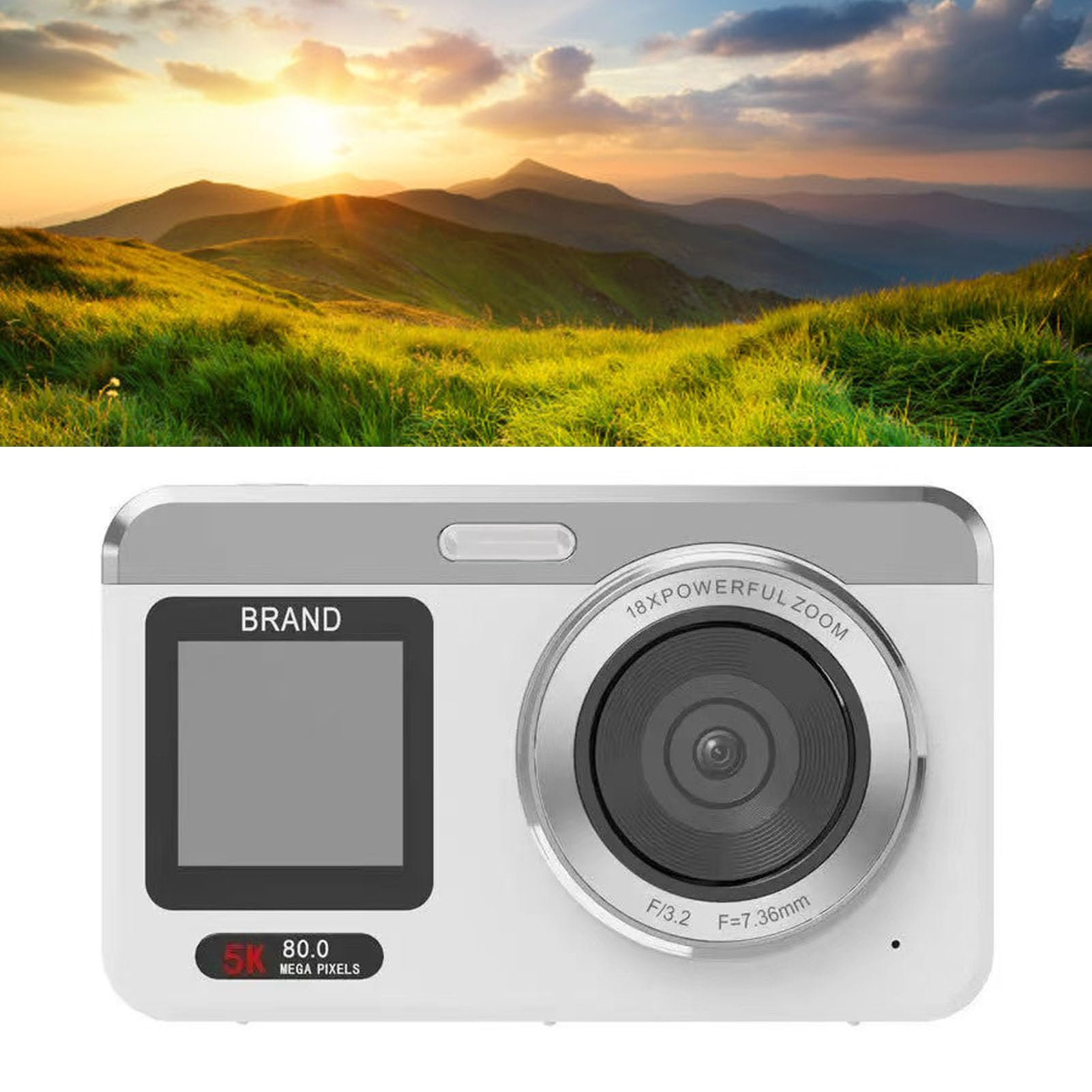 Dpofirs Fotocamera Digitale 5K 80MP, Doppio Schermo con Autofocus Zoom Digitale 18X Flash LED, for Fotografia Viaggio Registrazione Video Selfie Vlog (WHITE)