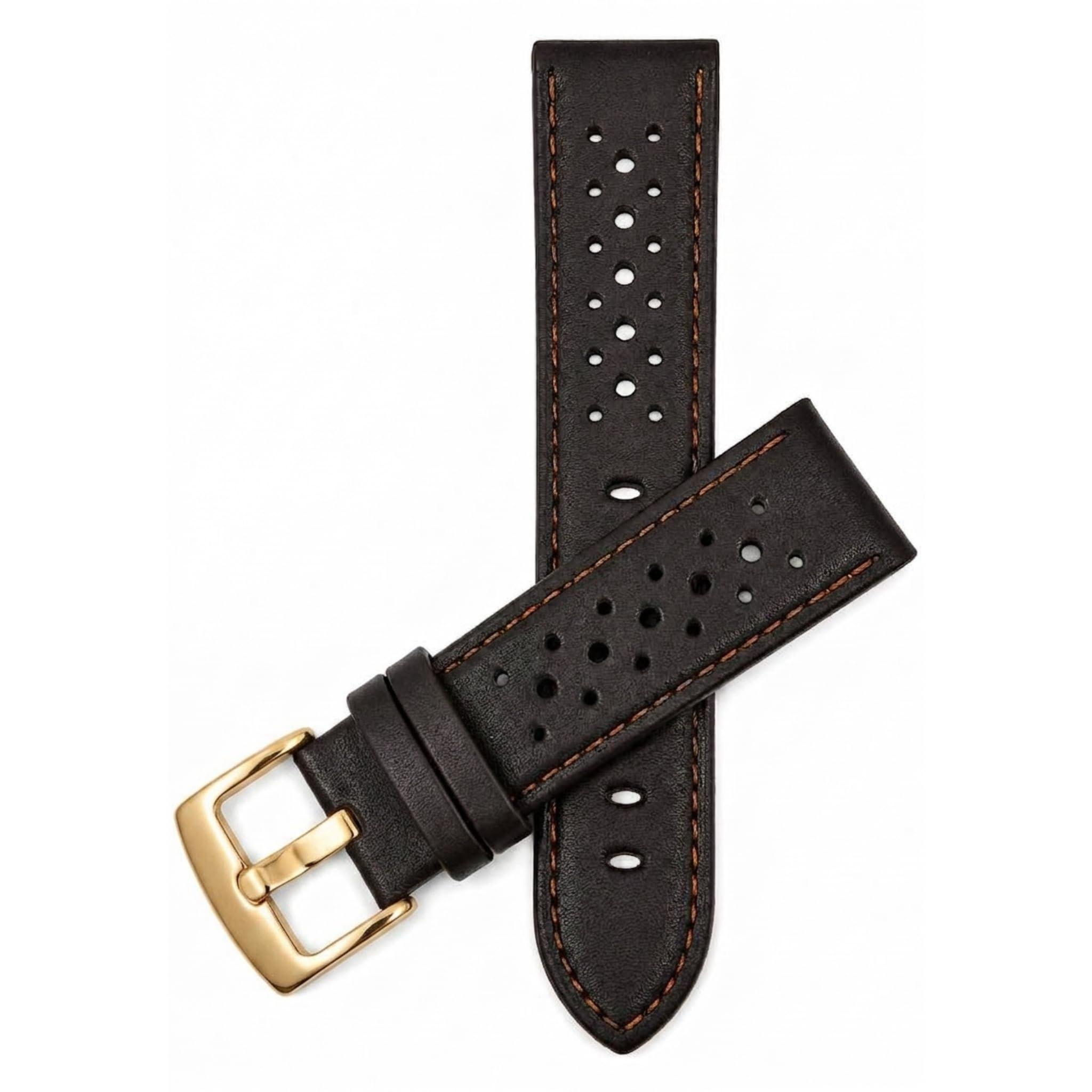 Mens Leather Rally Strap, Perforated Racing Watch Band, 18-24mm, Reg/XL