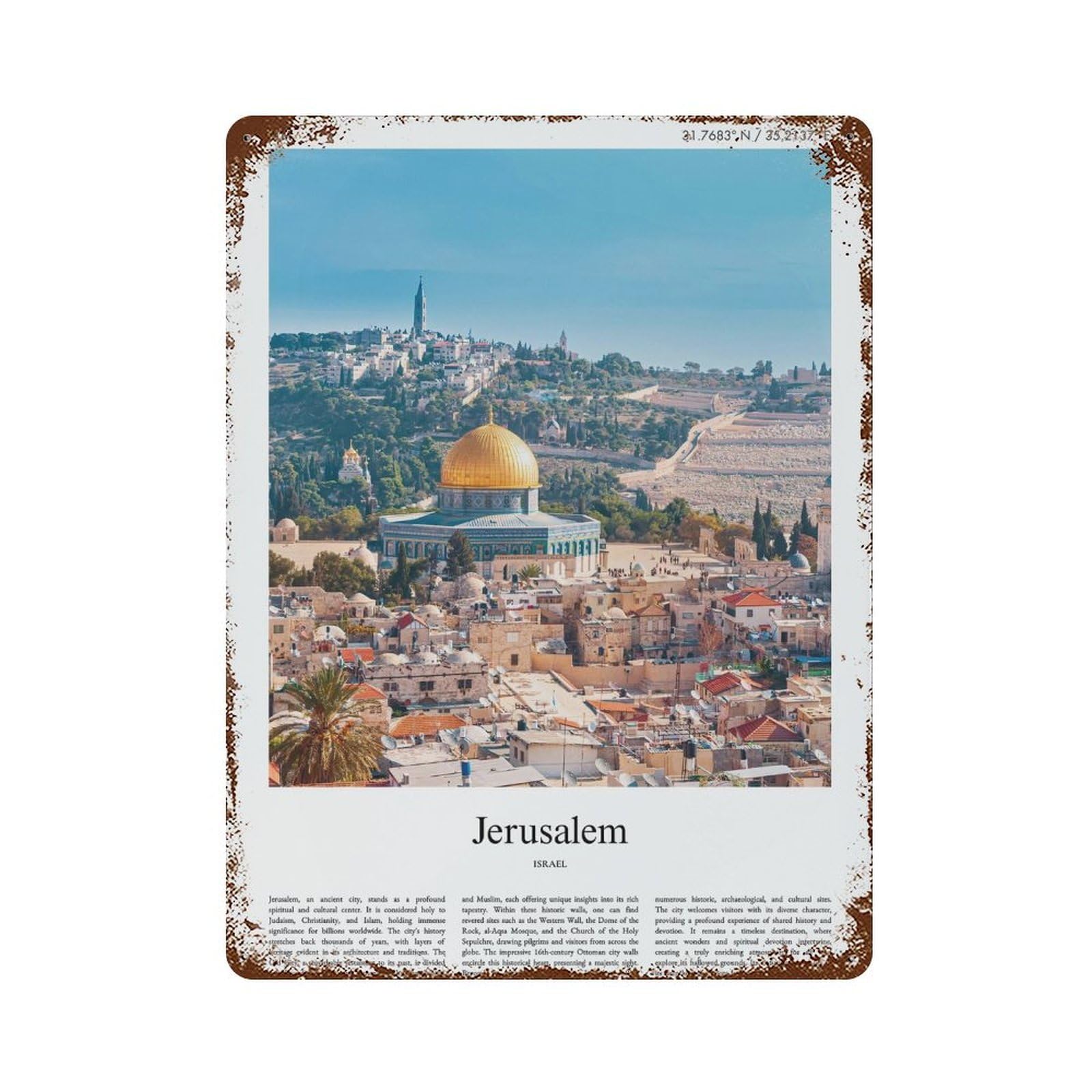 xiaoxiaoshen Jerusalem Israel City Scenery Wall Decor Art Metal Tin Poster Modern Home Decor Art Home Bar Shop Decorations Vintage Sign 40x30cm