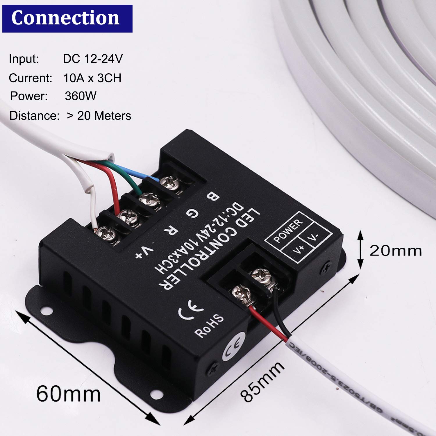 XUNATA Kit de Luz de Neón DC 12V RGB- 10m Tira de LED Flexible e Impermeable con Alimentación del Controlador Remoto RF