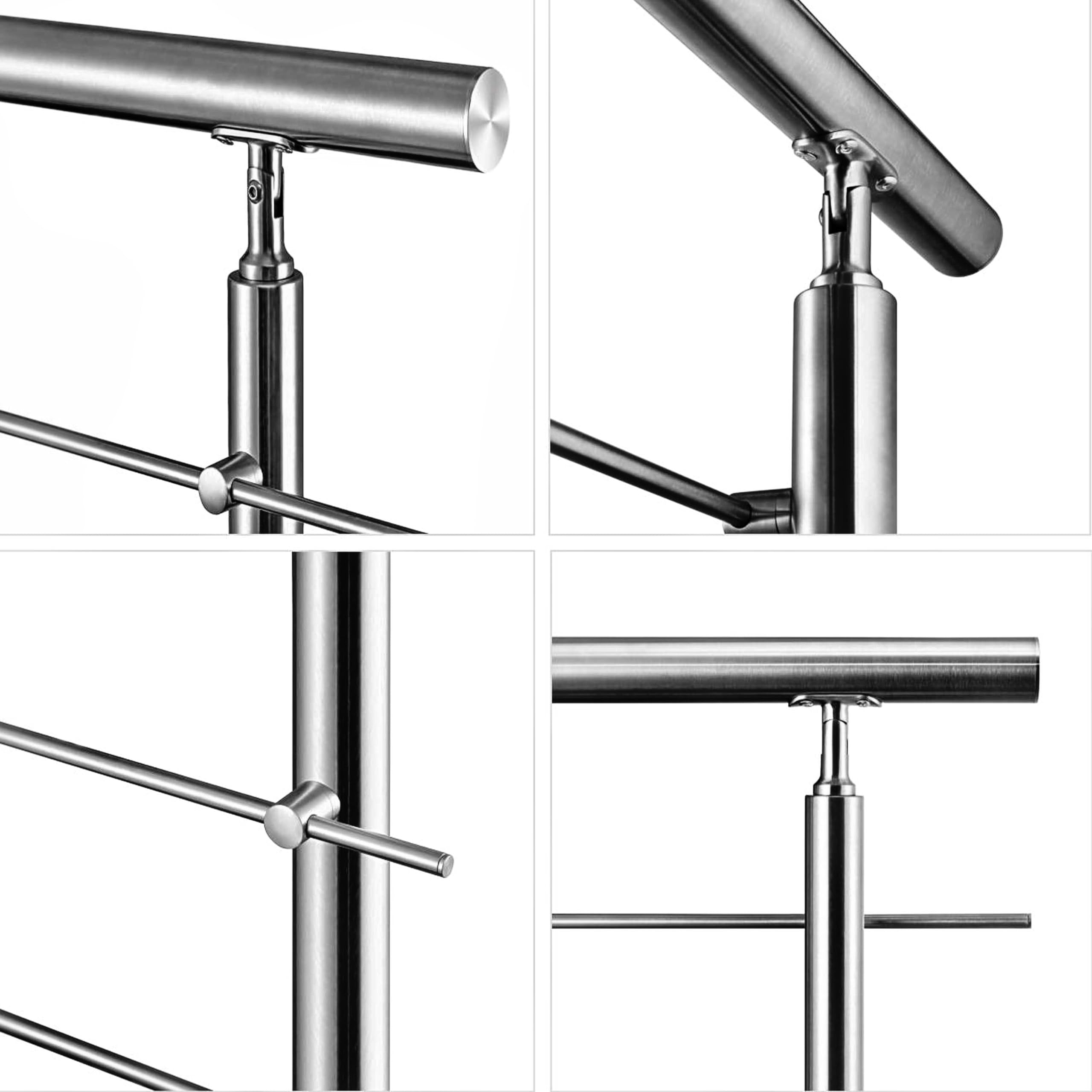 AICA Barandilla escalera, barandilla de acero inoxidable 304, pasamanos de escalera para interior y exterior escaleras, jardin, balcón, terraza, 100x106 cm, 5 barras transversales