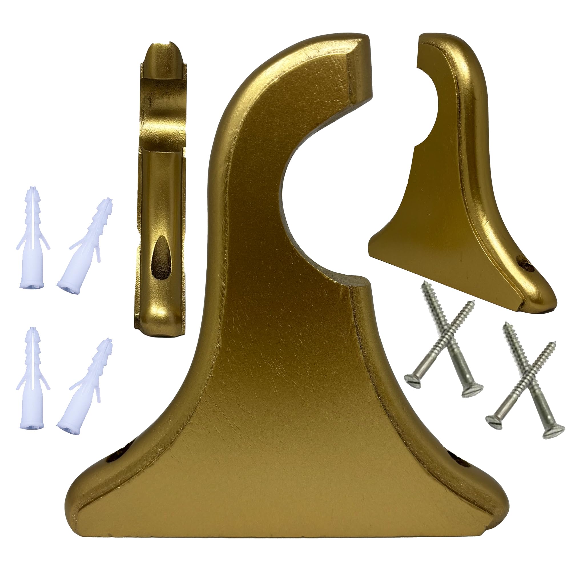 Wooden Drapery Curtain Rod Support Bracket, Up to 2 Inch Rod for 1 Window OR Door | Set of 2 | Galaxy Indiacraft (Golden, Upto 2 Inch Drapery Rod)