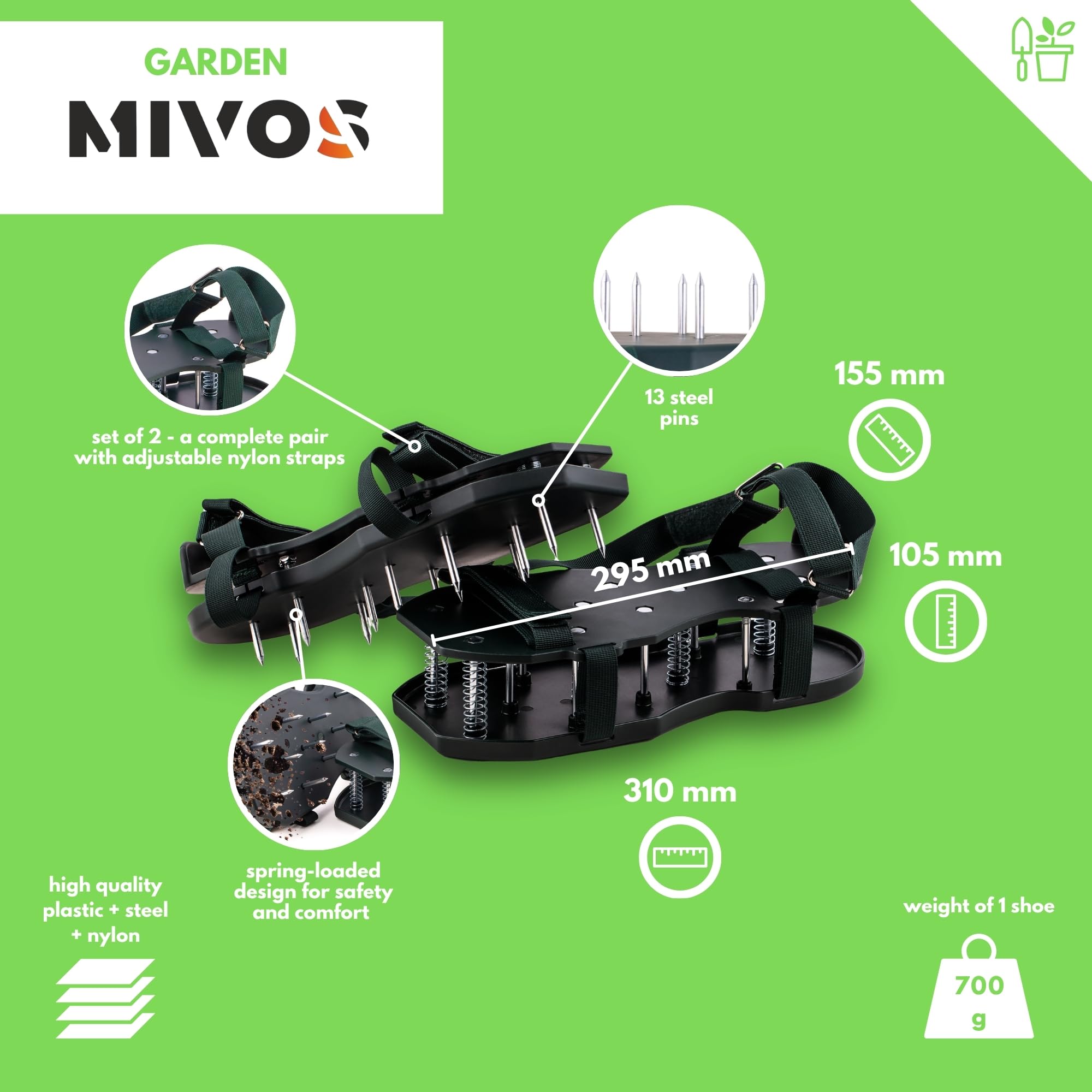 MIVOS Scarpe Chiodate Aeratore per Prato Scarificatore Giardino