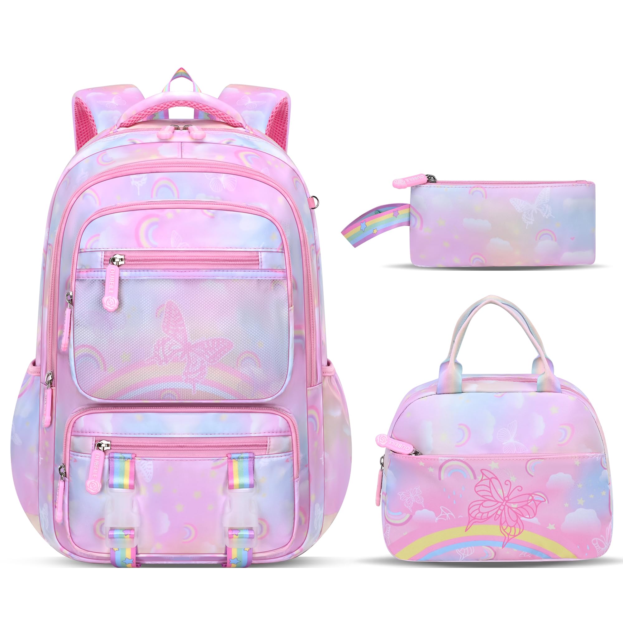YTAIK Backpack for Kids - Schoolbag for Girls Kids Teen Women Travel Daypacks - Middle School Cute Backpack with Lunch Box (PINK-3IN1)