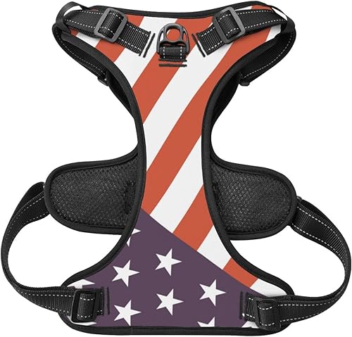 Miniatura 2 de Arnés personalizado para perro sin tirones, chaleco personalizado con bandera estadounidense para perro con número de teléfono y nombre de mascota,