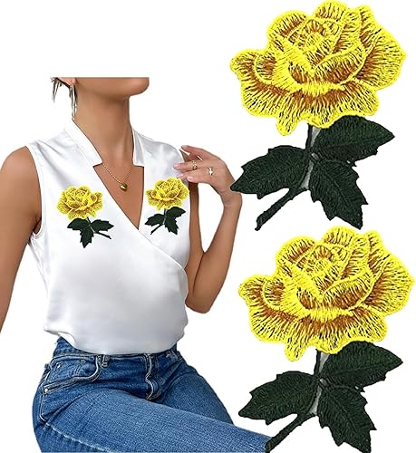 Parches bordados de flores amarillas con peonía, parche para planchar, reparación de apliques bordados para ropa, coser, planchar, chaquetas,