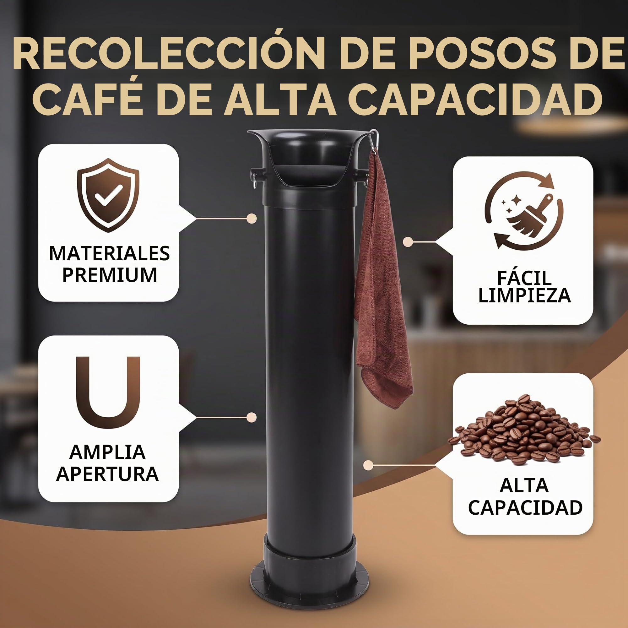 Qcwwy Coffee Knock Box Papelera de Recolección de Posos de Café Papelera de Recolección de Posos de Café de Pie para Cocinas Domésticas