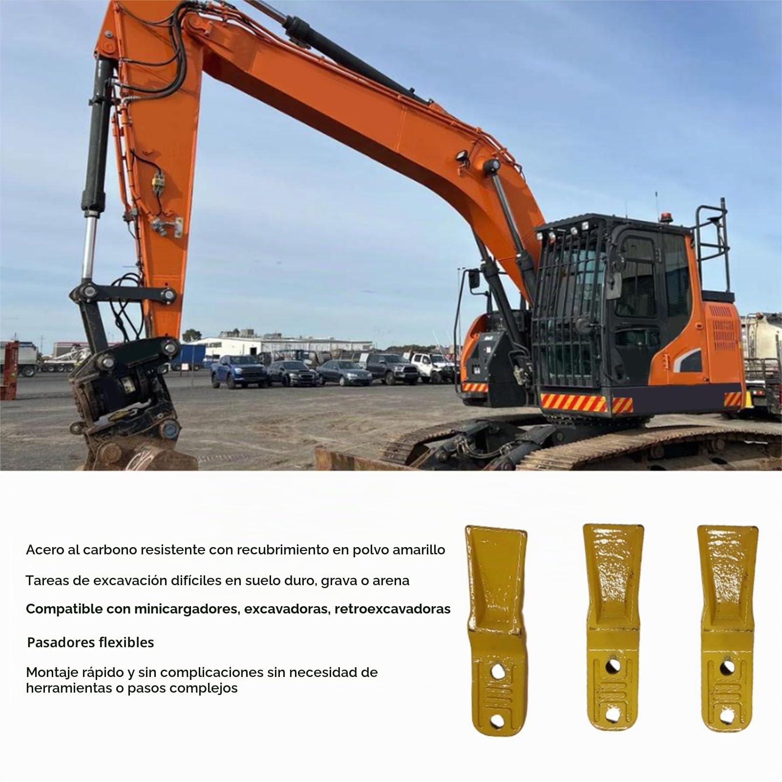 Juego de 3 Dientes de Cucharón para Excavadora y Retroexcavadora Compacta, Repuesto de Acero Al Carbono Forjado, Alta Durabilidad y Resistencia, Compatible con Modelos Universales