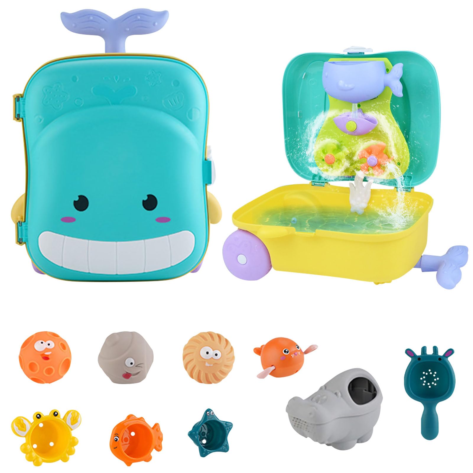 BeauentyBeauenty Beach Toys Boys Girls, Bath Toys for Kids Sand Molds Watering Playsets, Trolley Case Sand Box Toys for Kids 3 Years Old and above (Bathroom Whale)