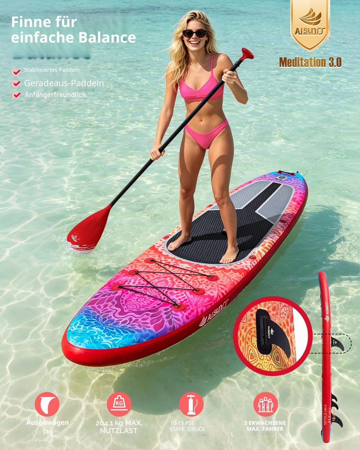 Aufblasbare Stand Up Paddle Boards mit Premium SUP Paddle Board Zubehör, 10L wasserdichter Dry Bag, Wide Stable Design, Rutschfestes, bequemes Deck für Jugendliche