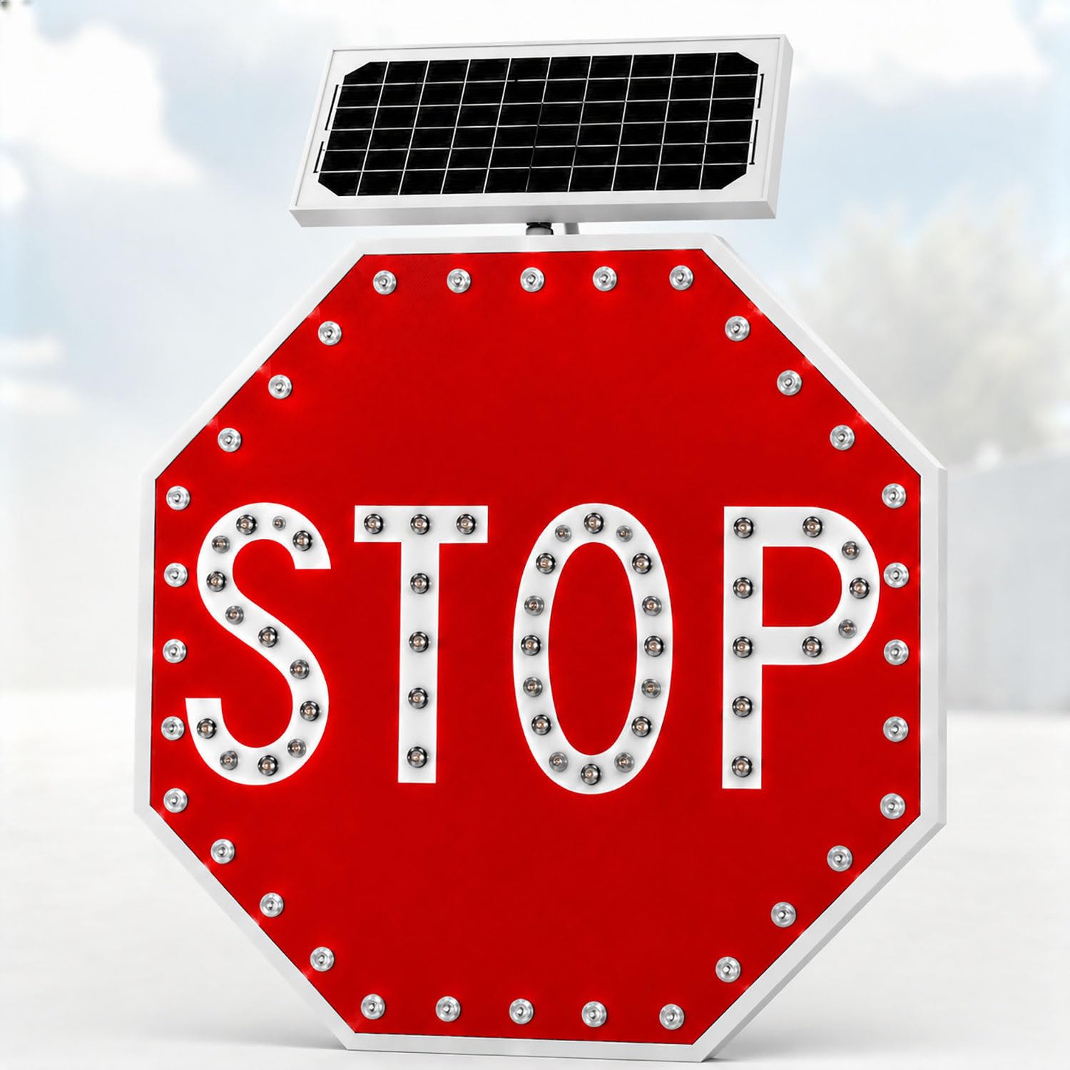 Señal Stop LED Solar Octogonal 61/76 cm,luz Intermitente Brillante 30in | El octágono rojo intermitente capta la atención del conductor día y noche, ideal para accesos y aparcamientos