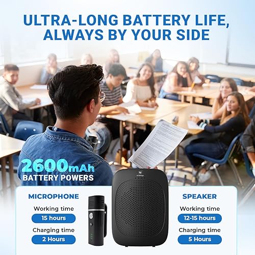 Miniatura 5 de Amplificador de voz Bluetooth con micrófono inalámbrico de solapa Lavalier para profesores, micrófono de clip de altavoz portátil, mini megáfono