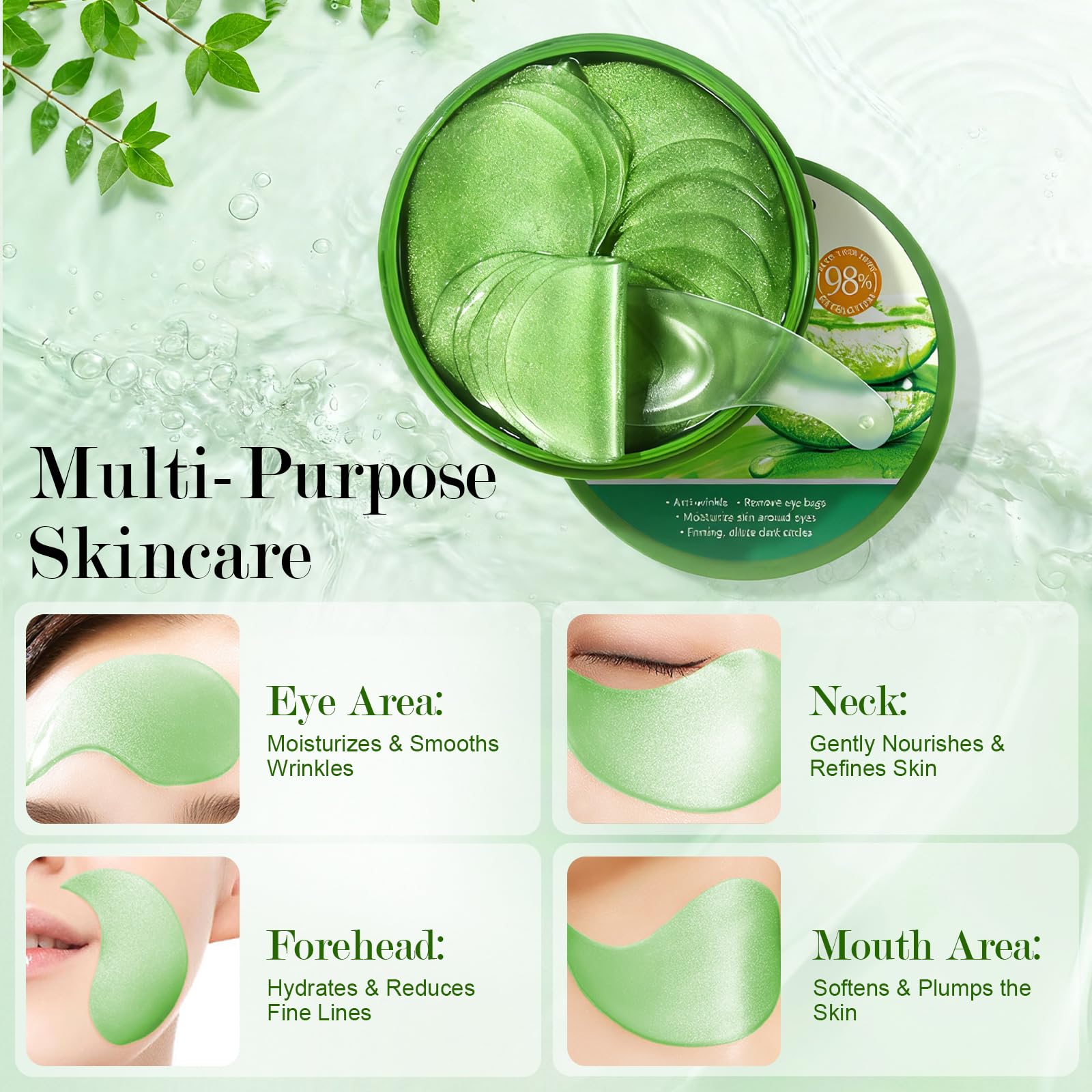 60 Pcs Maschera Occhi di Aloe Vera,Patch Occhiaie e Borse,Collagene Patch Occhi, Rimuovi Borse, Riduce le Rughe e le Linee Sottili, Migliora e Rassoda la Pelle degli Occhi
