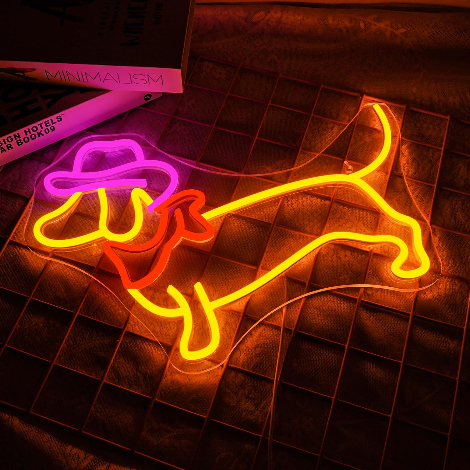 NOXET Dackel Neon Schild Cowboyhut Dackel Neonschilder für W