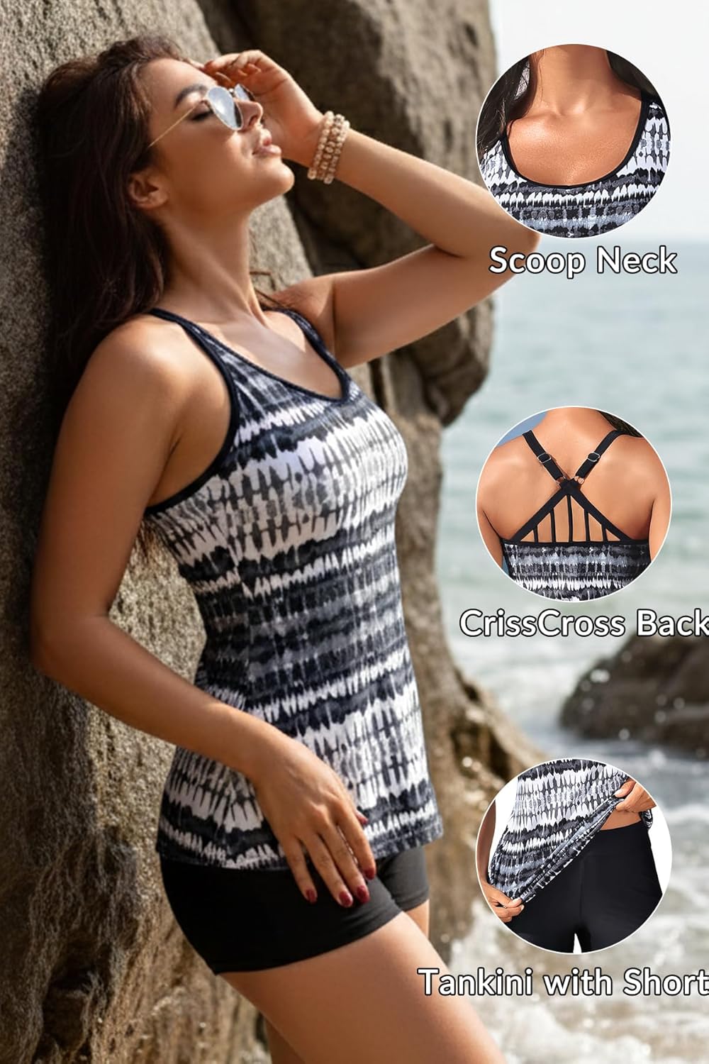 Yonique 2 Piece Tankini Swimsuits for Women with Boy Shorts Athletic Swim Tank Top Bathing Suits - Image 4