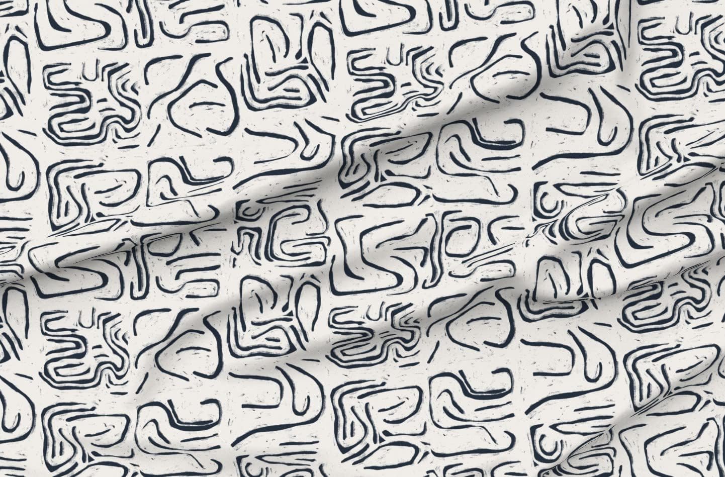 Spoonflower Fabric - Black and White Abstract Graphic Lines Egypt Ancient Doodle Minimal Printed on Performance Velvet Fabric Fat Quarter - Durable Upholstery Home Decor Accessories