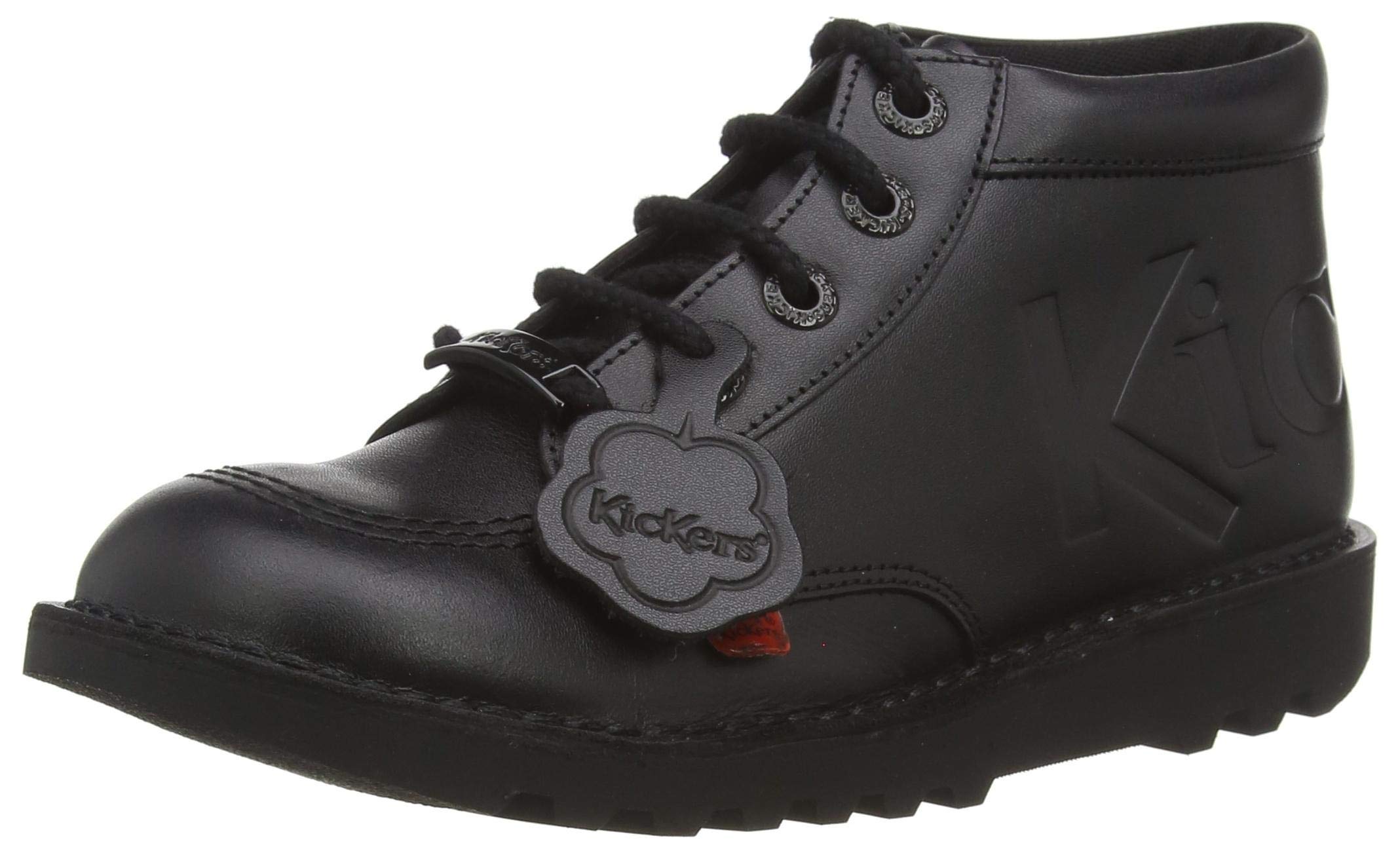 MENS BOYS KICKERS KICK HI M CORE BLACK SHOES MID BOOTS LEATHERS SMART WEAR (UK