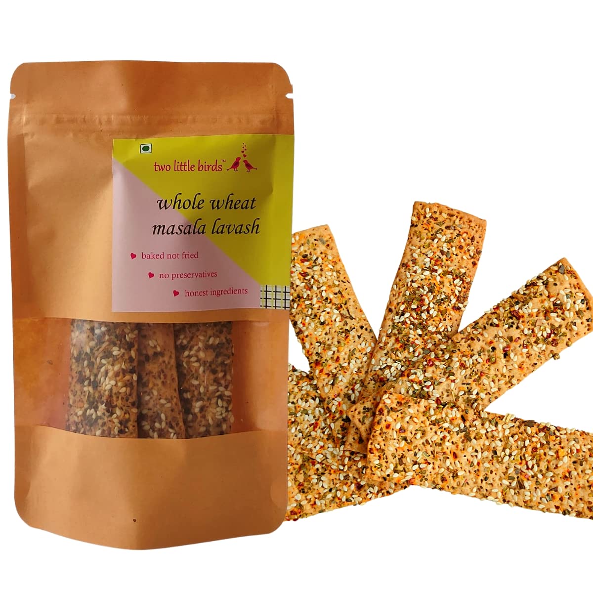 two little birds | Whole Wheat Masala Lavash | 100% Whole-wheat | Handcrafted Eggless Flatbread | Freshly Baked with Premium Ingredients| Healthy Crunchy Snacks | 120 Gram (Pack of 1) (B09RSZGZ4T) Amazon Price History, Amazon Price Tracker