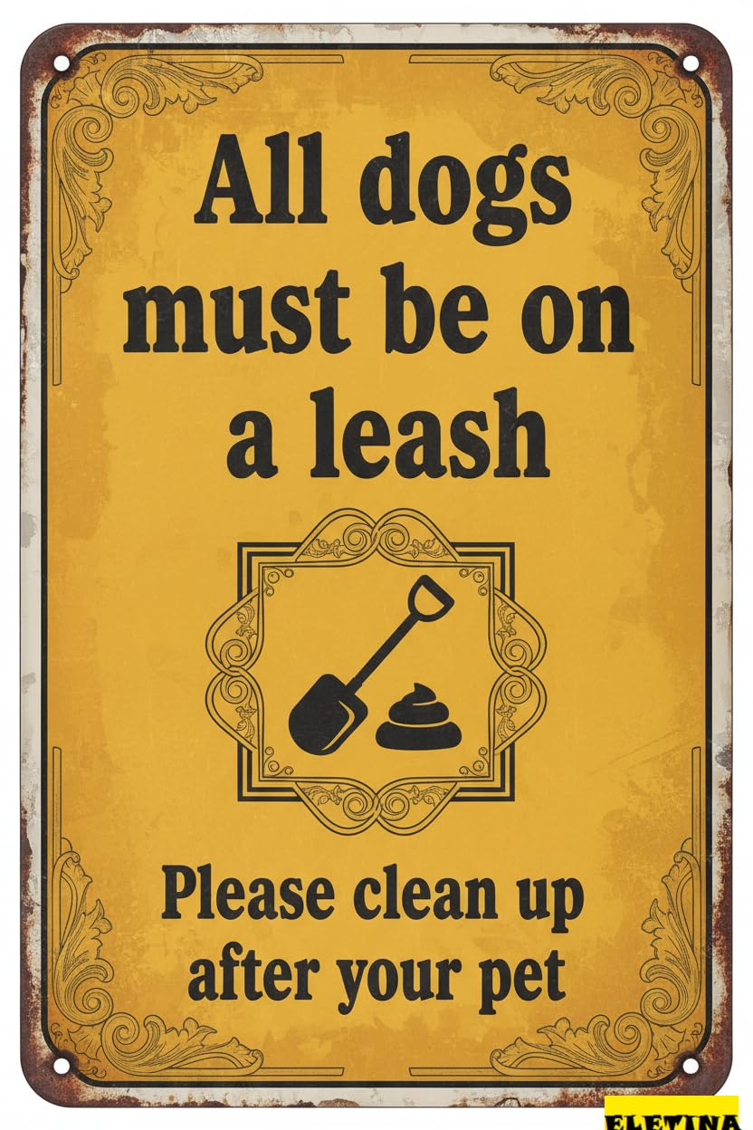Personalized Sign for Man Cave Security Warning Wall Decor Metal All Dogs Must Be On A Leash Metal Plaque Warning Tin Metal Floor Road Street High Way Gate 8x12in Private Property Decorative