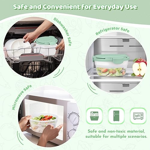 Miniatura 6 de JSLOVE Contenedor de ensalada para el almuerzo de 58 onzas, caja Bento para adultos con 4 compartimentos, a prueba de fugas, tazón Bento grande sin