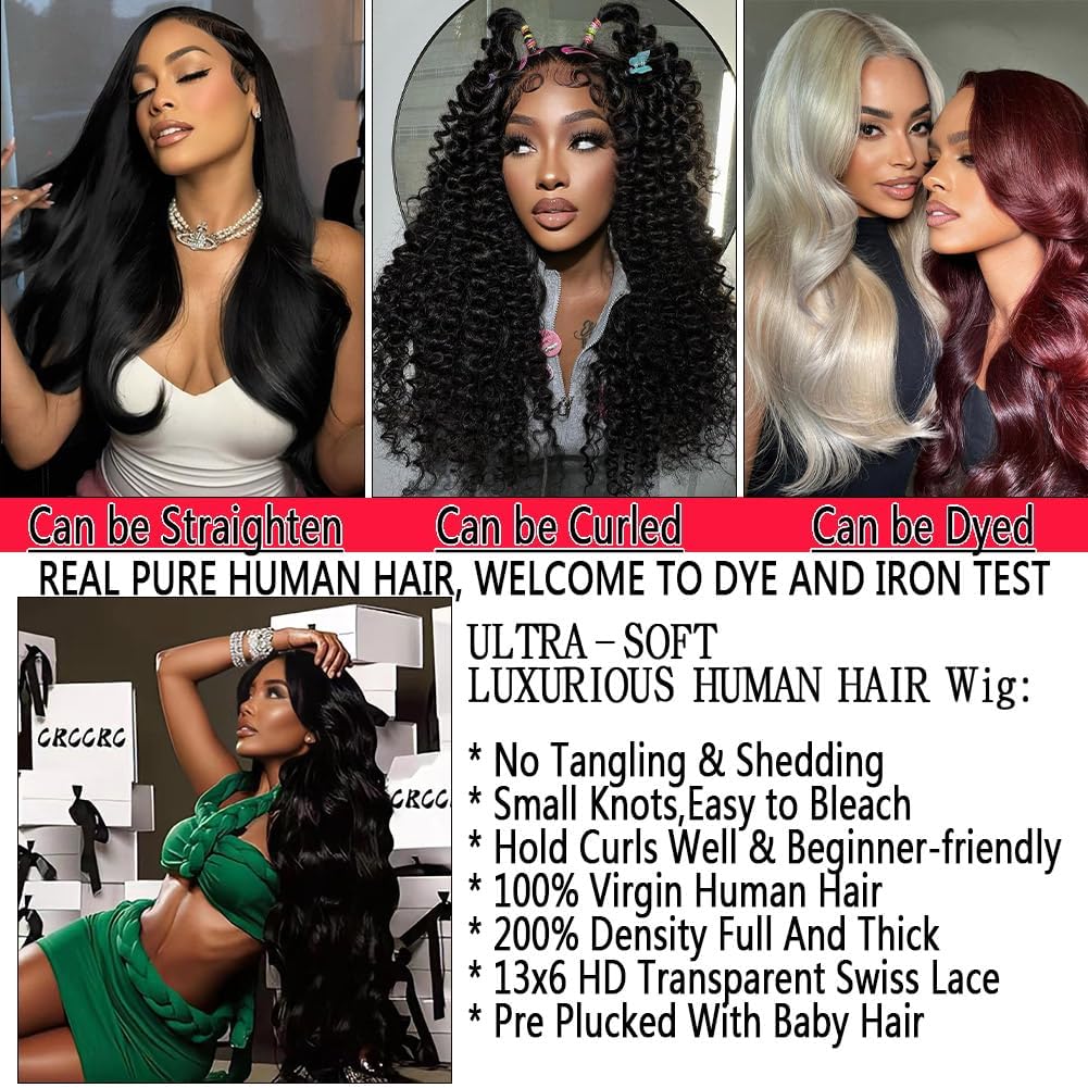 30Inch 13x6 HD Lace Front Wig - 200% Density Body Wave Human Hair - Pre-Plucked Glueless Virgin Hair, Natural Look