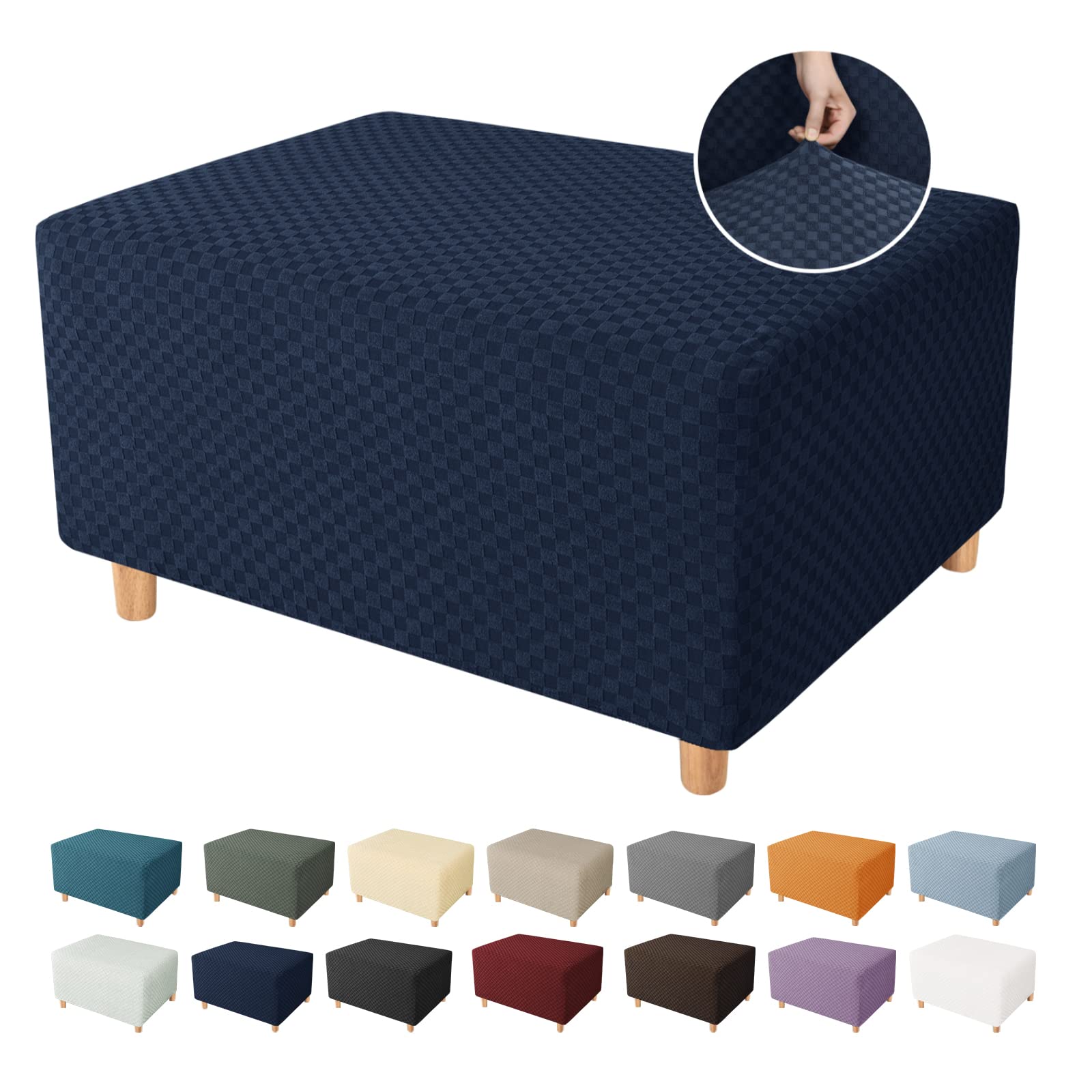 YEMYHOM Ottoman Cover Latest Jacquard Design High Stretch Folding Storage Footstool Protector Rectangle Removable Slipcover (Ottoman X-Large, Navy)