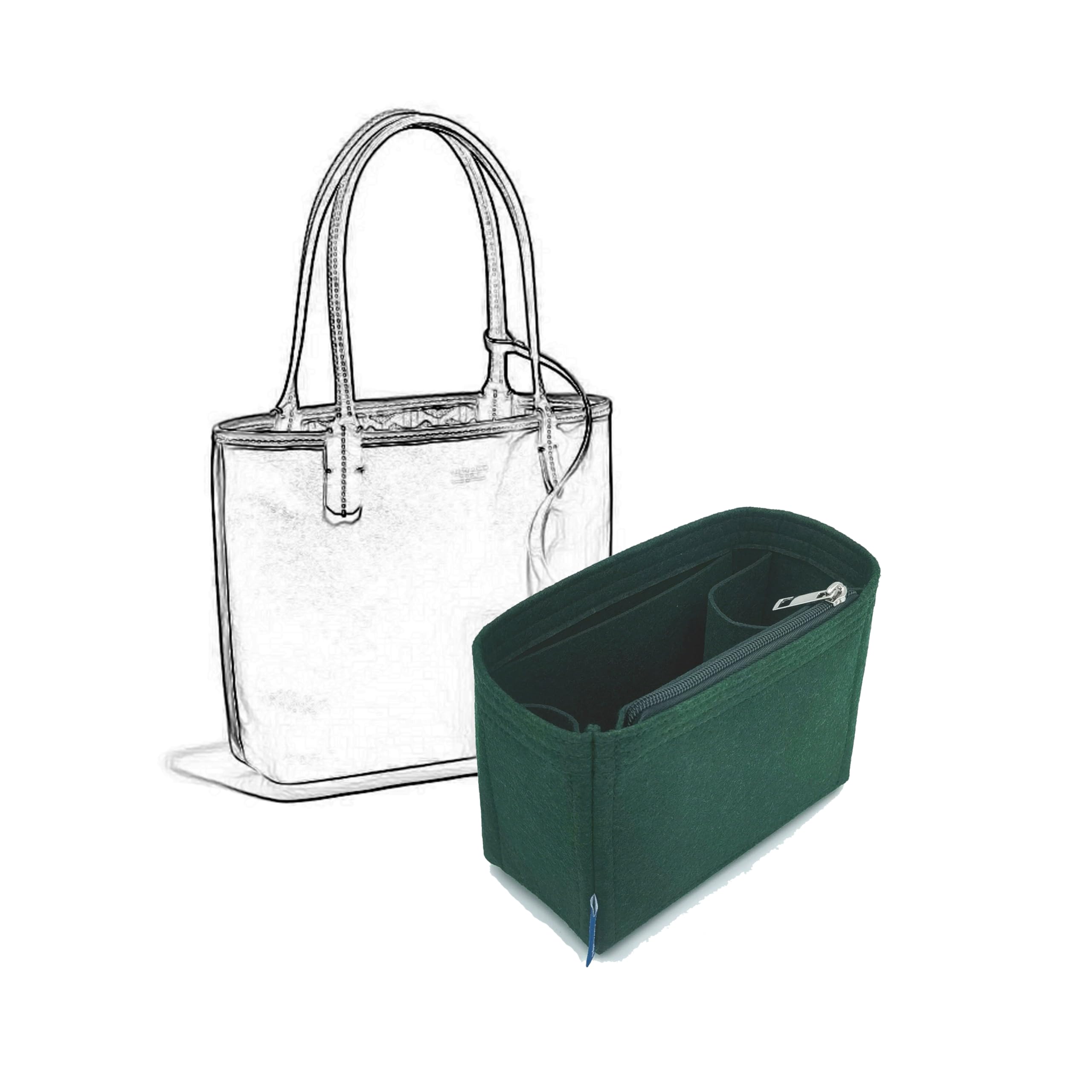 JZShineKrafts Anjou Mini organizer,Anjou Mini insert,Purse insert organizer.(Green)