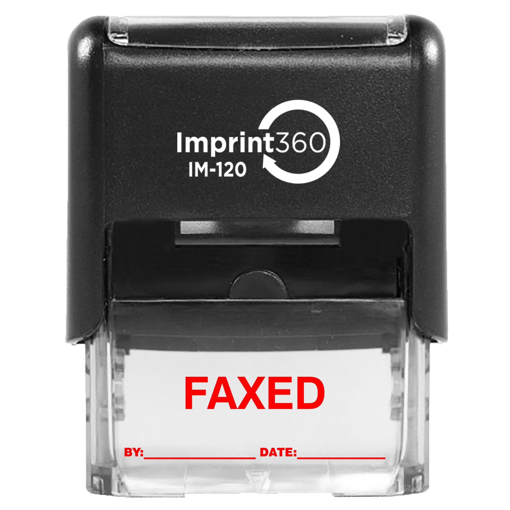 Supply360 AS-IMP1107R - Sello falso con por: y fecha: tinta roja, sello de goma autoentintado comercial resistente, impresión de 9/16" x 1-1/2"