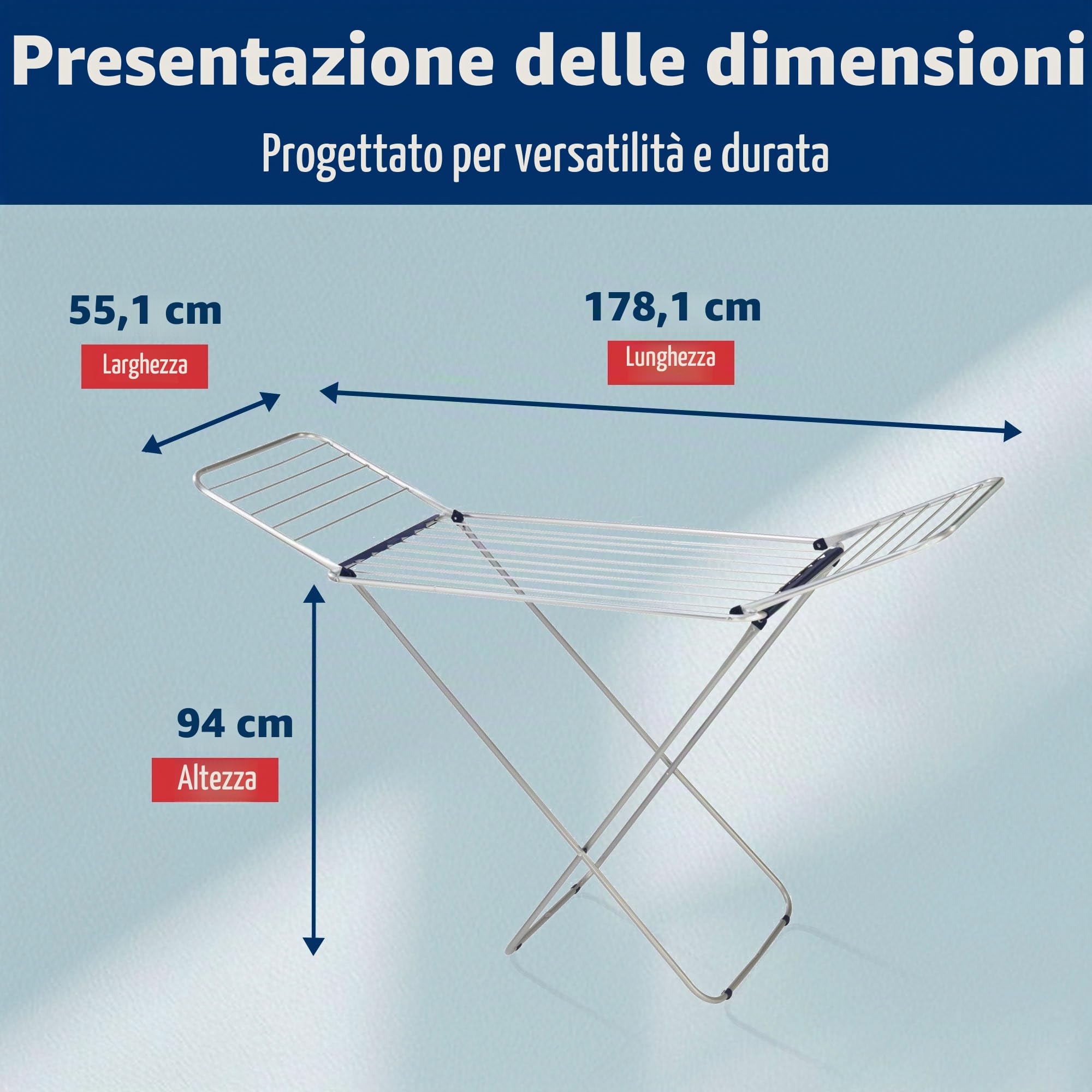 Leifheit Stendibiancheria Classic Siena 180 Easy, Alluminio 18 m | Per interni ed esterni, 2 kg ultraleggero, ali alte 112 cm per capi lunghi, spazio per 2 carichi di bucato