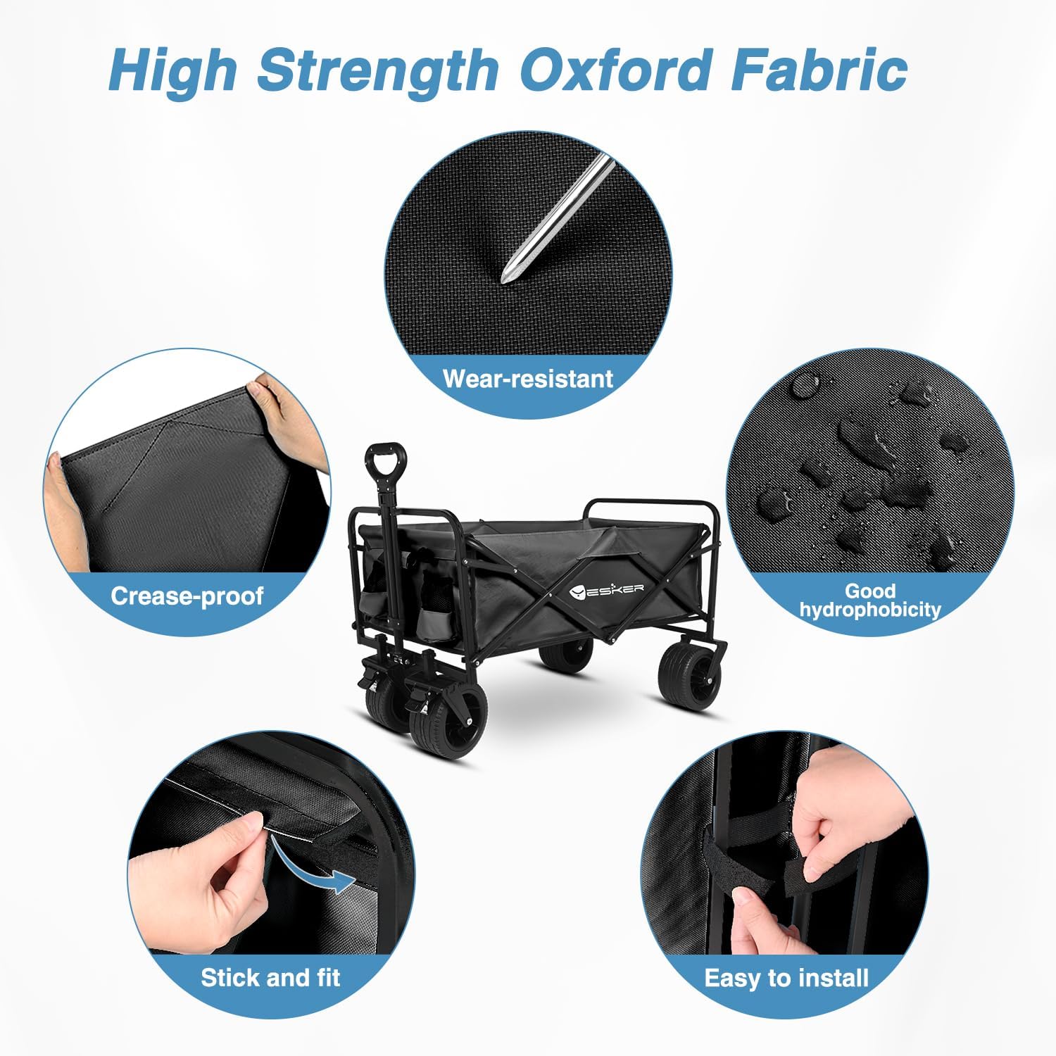 Yesker Foldable Wagon - 300lbs Collapsible Garden Carts with All Terrain Wheels for Outdoor Camping Sports Shopping Gardening - Heavy Duty Portable Utility Trolley (Black)