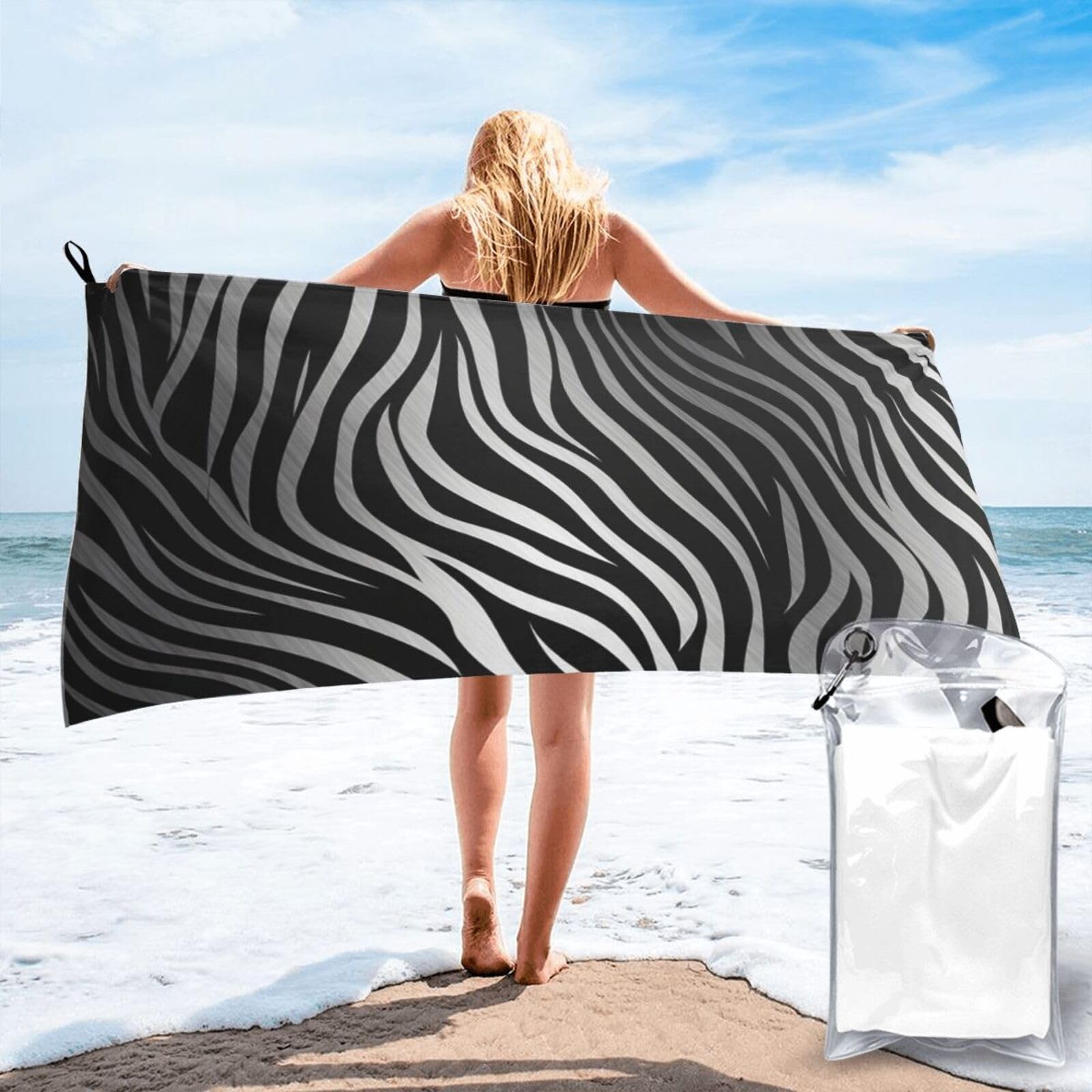 DWVTSLH Microfiber Sand Free Beach Towel 31.5"x63", Quick Dry Absorbent Travel Towel Large Camping Blanket, Zebra Print Bath Towels Lightweight Pool Swim Towels for Vacation Essentials