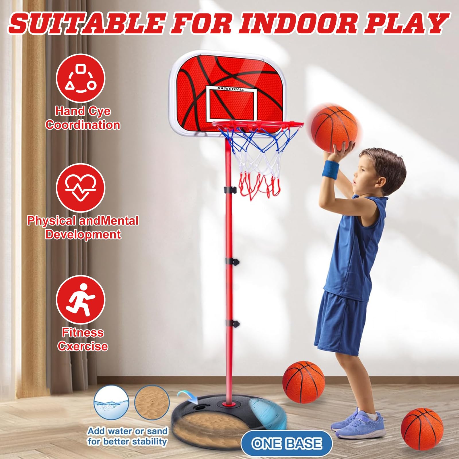 Basketballkorb Kinder, Höhenverstellbarer Basketballkorb für Kinder 3-8 Jahre mit 3 Bällen + Pumpe | Indoor/Outdoor Basketballständer 100-150 cm | Basketballset für Jungen & Mädchen
