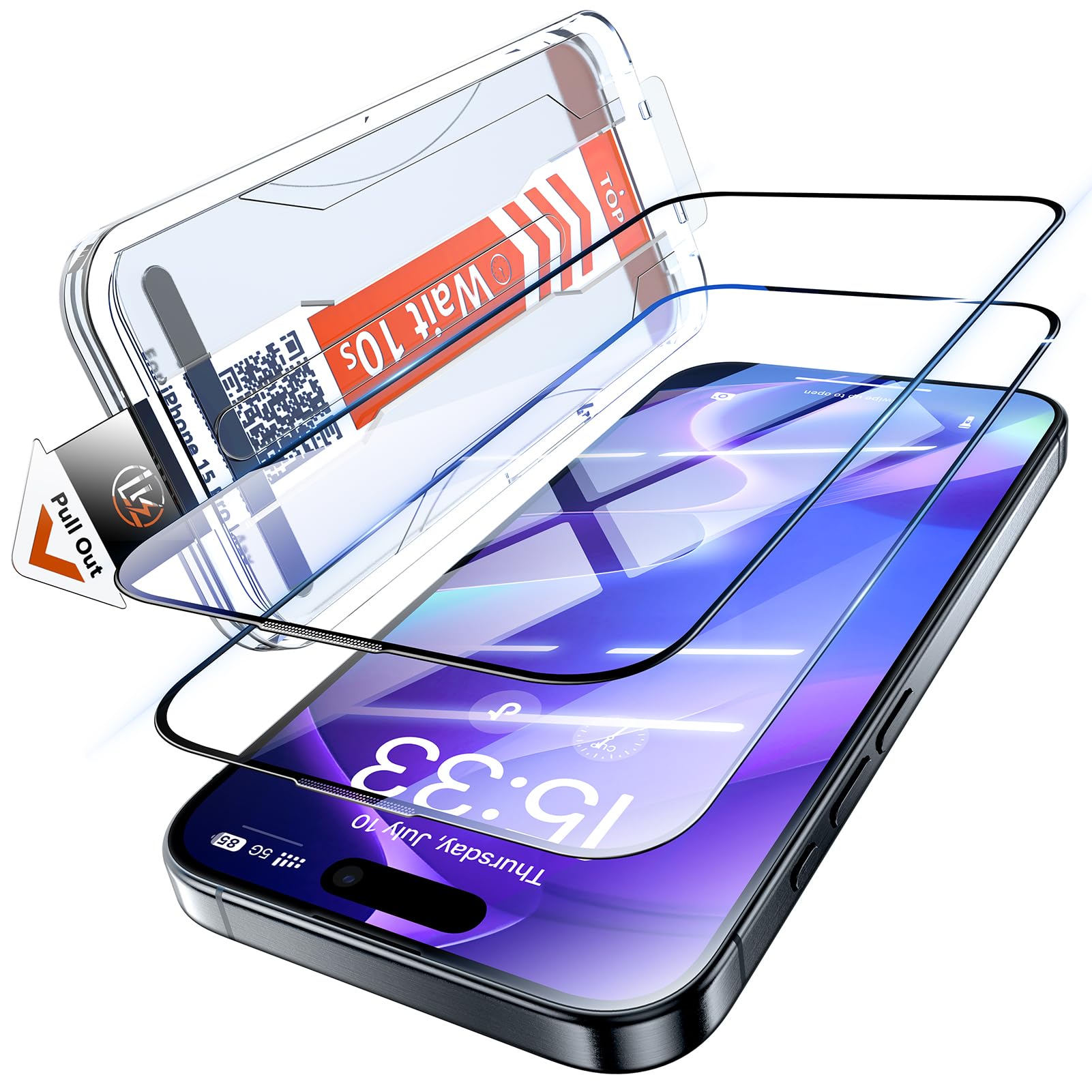 LK Panzer Schutz Glas für iPhone 15 Pro Max Schutzfolie [Full Screen] Auto-Installation Schutzglas [9H TOP Härte] Stoßfest Kratzfest Anti-Fingerabdruck Anti-Öl Anti-Bläschen, 2 Stück