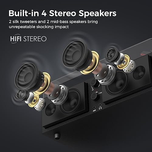 Miniatura 4 de Tocadiscos de vinilo Bluetooth con 4 altavoces estéreo, reproductor LP de 3 velocidades para discos de vinilo, salida AUX RCA, grabación de PC,