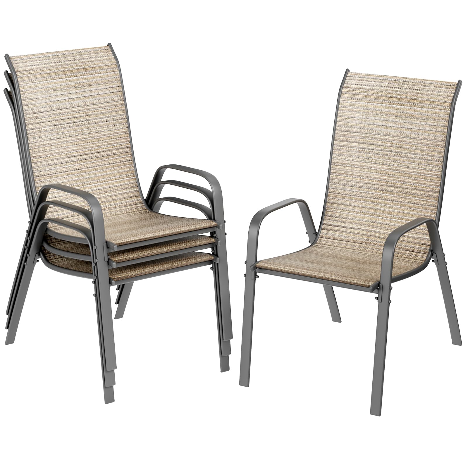 TLSUNNY Patio Chairs, Stackable Textilene Outdoor Dining Furniture for All Weather, with 17.7″ Wide Seat & Metal Frame, for Garden, Backyard, Deck,