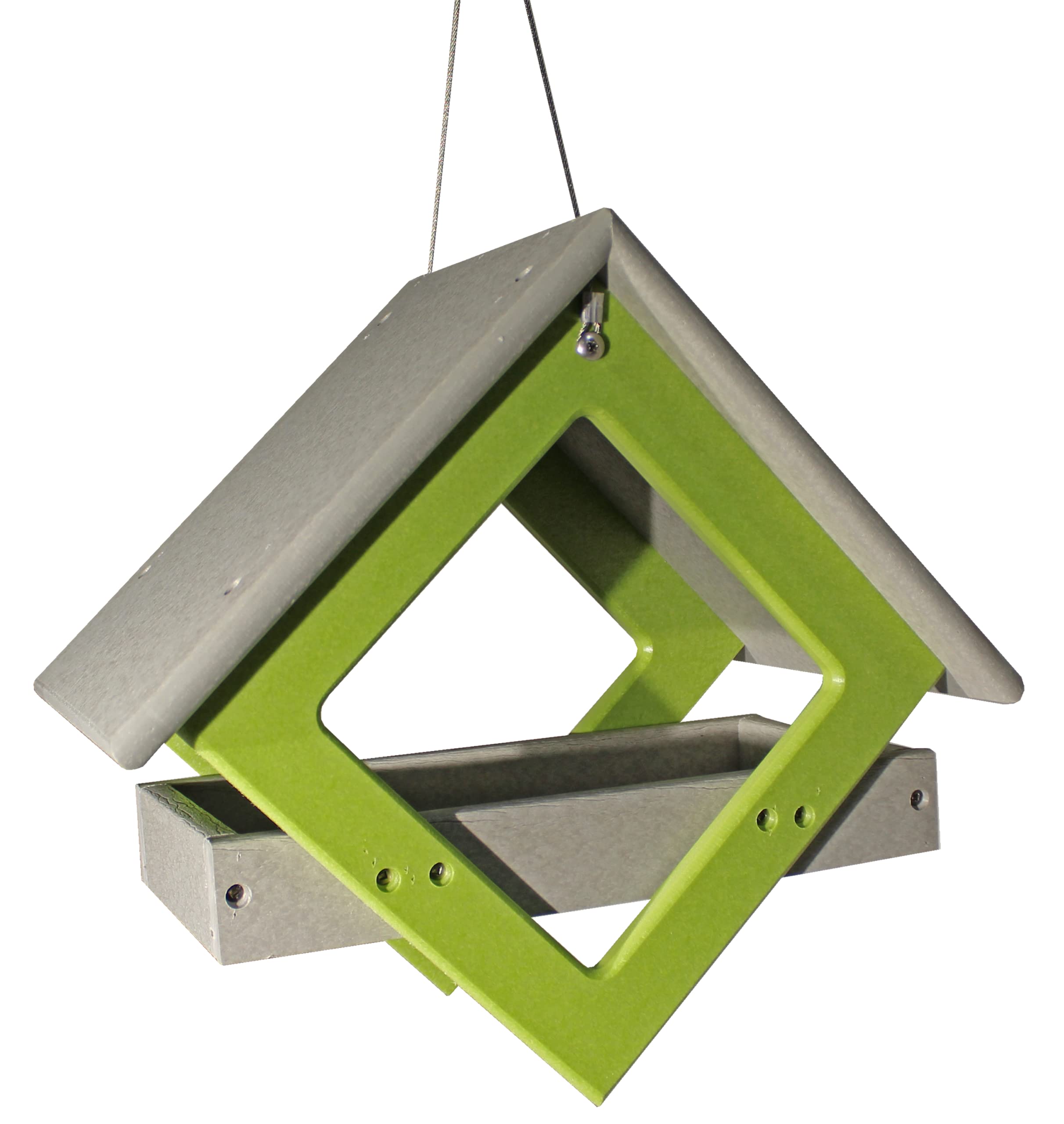 DutchCrafters Plastic Poly Modern Diamond Shape Outdoor Hanging Bird Feeder with Mesh Seed Tray, Wild Bird Feeders for Outside Garden Balcony Yard -