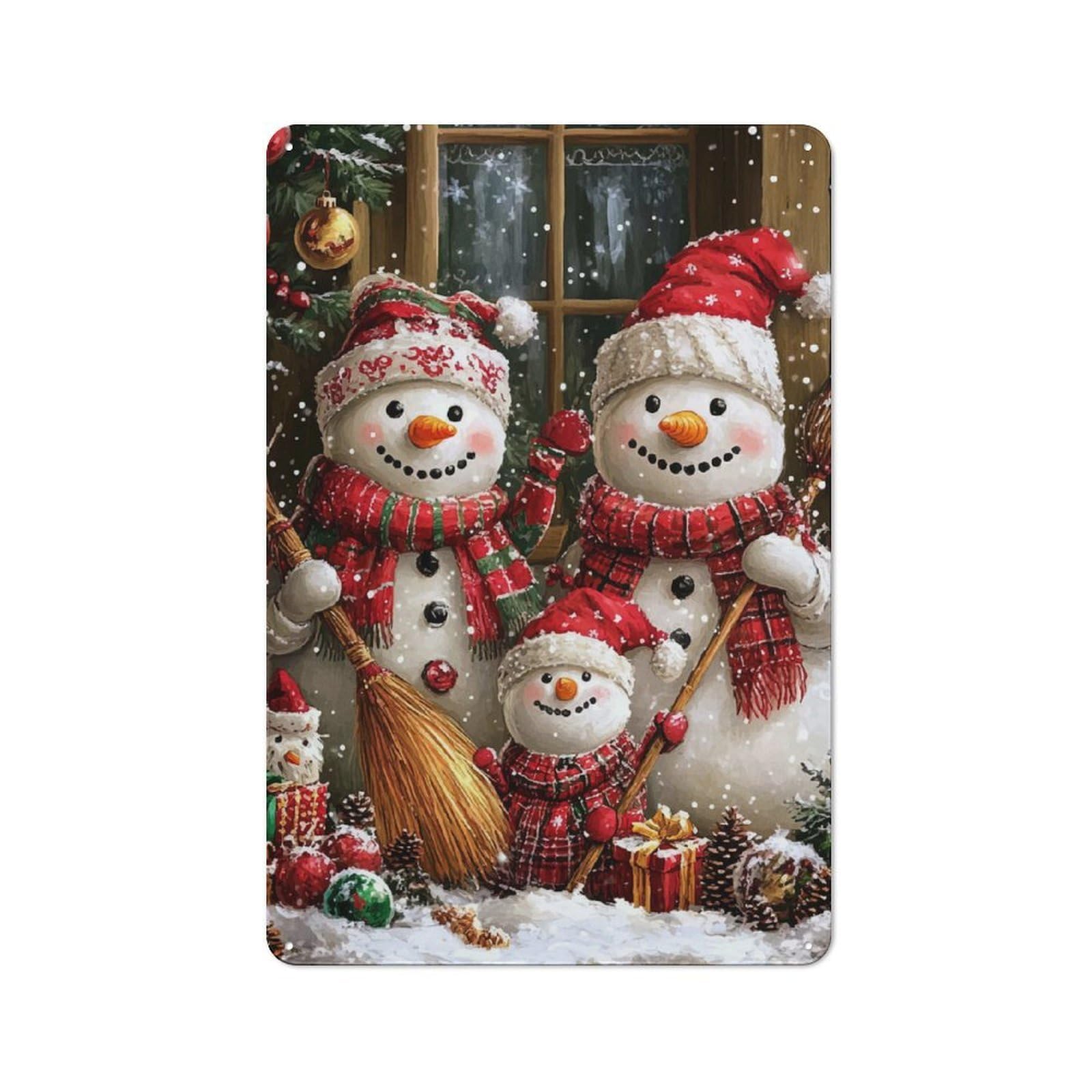 Junmoney Snowman Family Christmas Country Country Metal Sign 30X20cm, Farmhouse Wall Decor For Farmhouse Kitchen, Pantry Or Dining Area