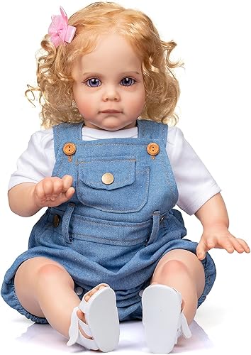 Ninonina Reborn Toddler Dolls Lifelike 24 inch 60cm Girl Baby Doll with Hair Eyes Open Look Real for Birthday Xmas Gift (Blonde Hair)