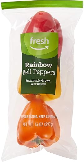 Amazon Fresh Brand, Rainbow Bell Peppers, 3 Count