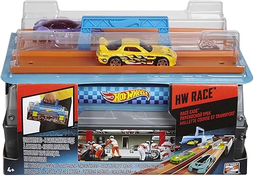 Miniatura 4 de Hot Wheels Juego de pistas de carrera con 2 ruedas calientes lanzador doble para carreras de lado a lado contenedor de almacenamiento juguete para