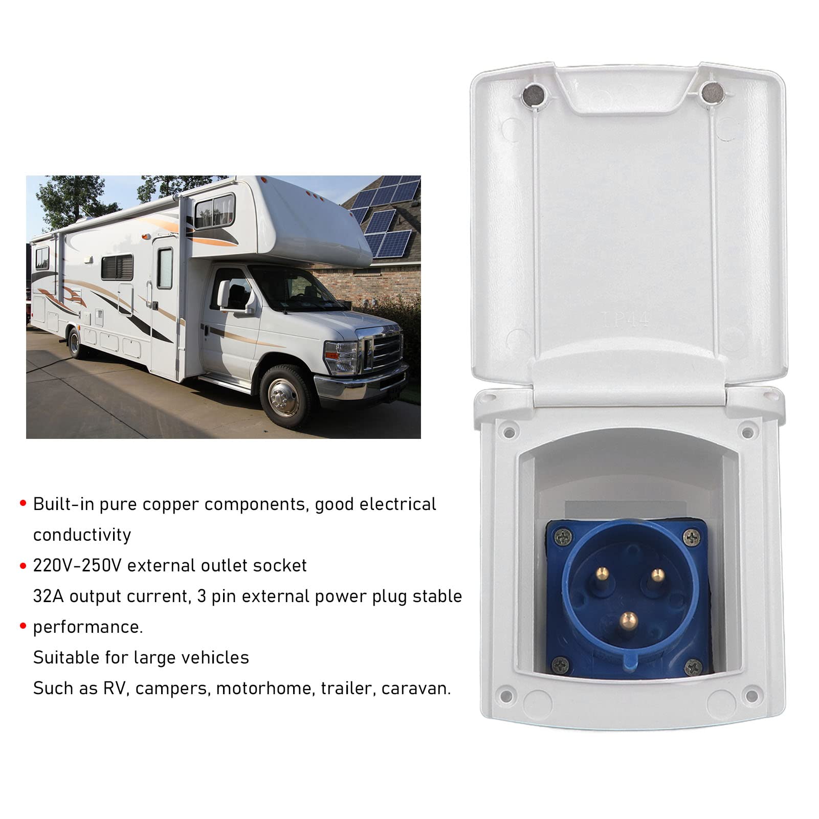 Scatola di Presa di Corrente Esterna Per Camper 32a 220 V‑250 V, Alimentazione Esterna Per Camper, Scatola di Presa di Corrente Per Camper, Presa da 32 A, Presa Impermeabile da 32 a Per Camper(white)